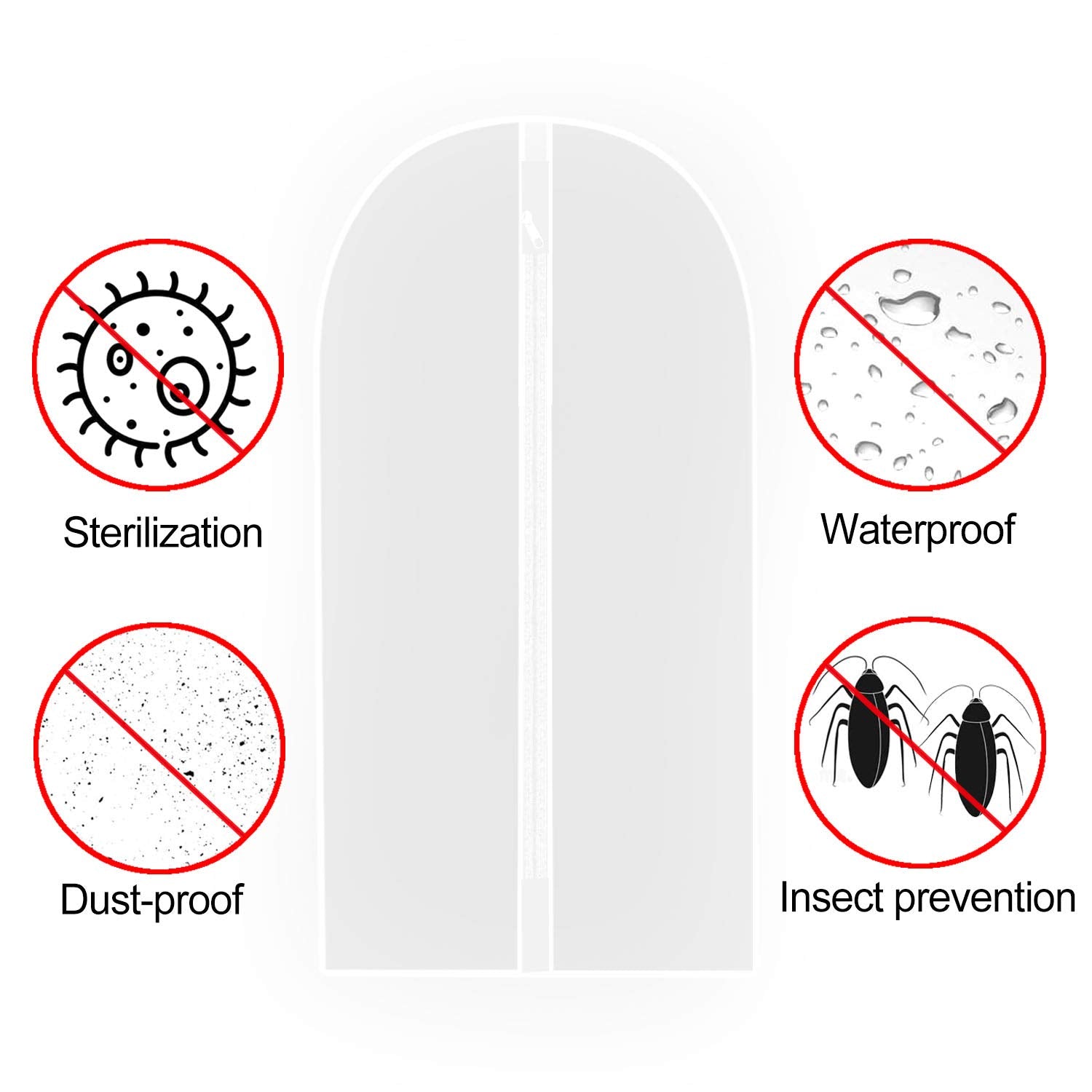 12 Pack Breathable Clothes Covers with Zip  Waterproof Dustproof Garment Covers Bags Dress Bag Covers Damp-proof Mens Suit Storage Bag for Wardrobe Storage and Travel(White)