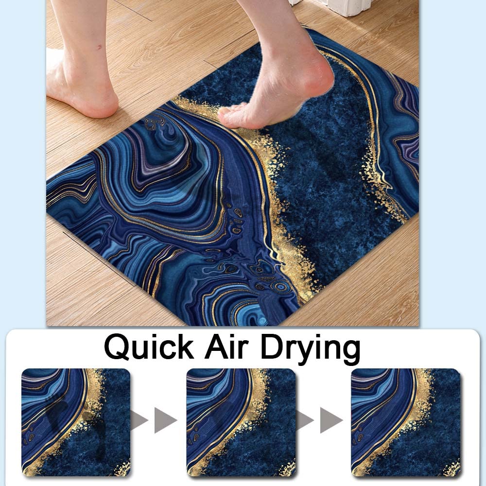 Zhuzhishan Bath Mat Rug,Dark Blue Gold Marblenon Slip Quick Dry Super Absorbent Thin Bathroom Rugs Fit Under Door-Easy To Clean