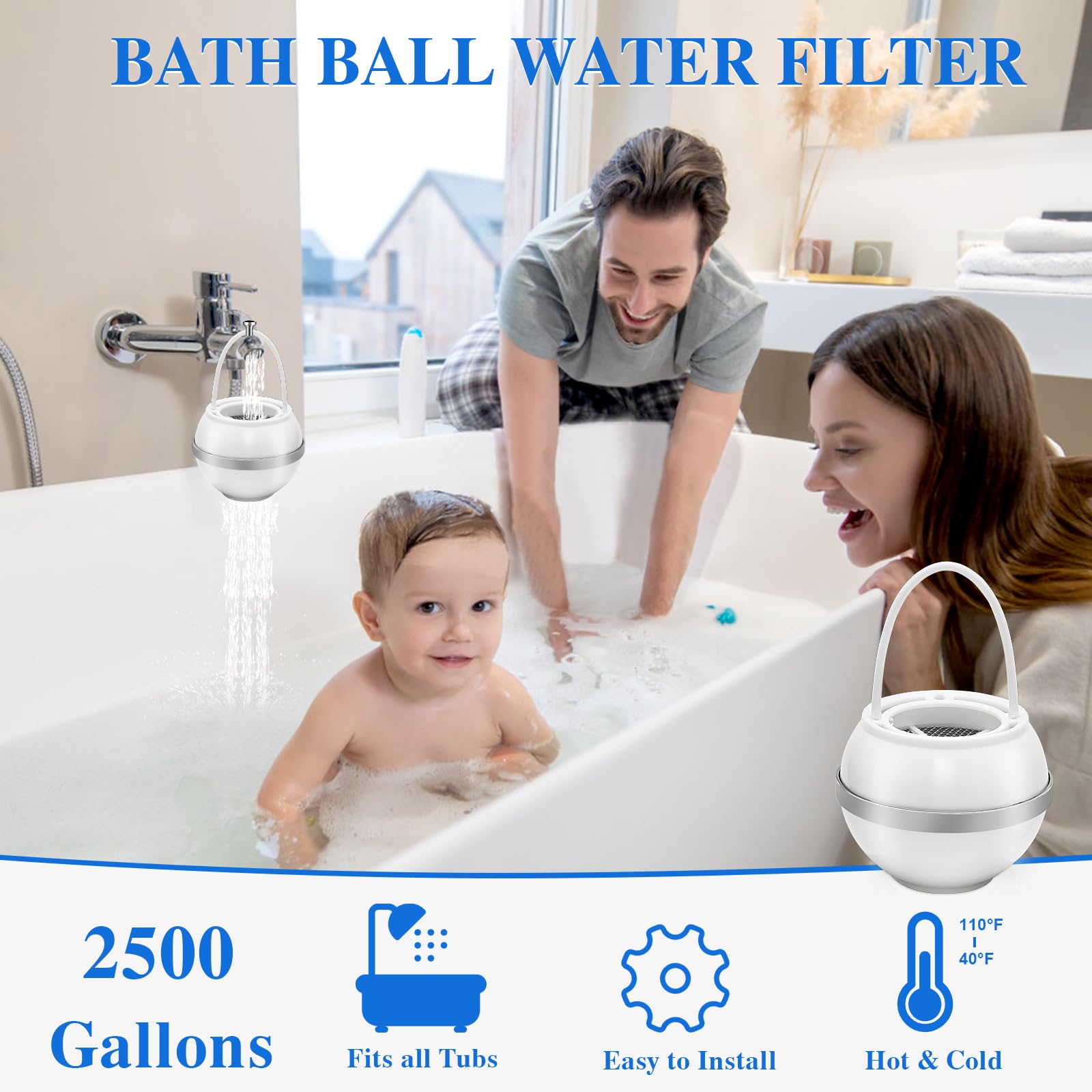 Bath Ball Filter-Bathtub Water Filter Remove Chlorine Improve Water Quality To Softer, Smoother Skin, Shower,Bpa Free-2,500 Gall