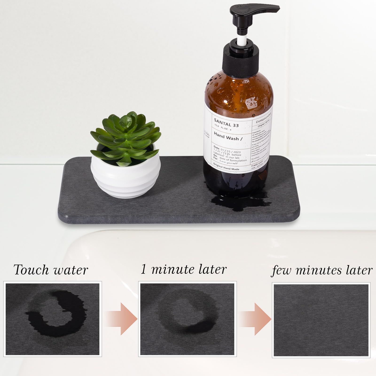 2Pcs Water Absorbing Stone Tray For Sink, Diatomite Bathroom Tray Quick Dry Dish Soap Holder Kitchen Sink Organizer For Modern H