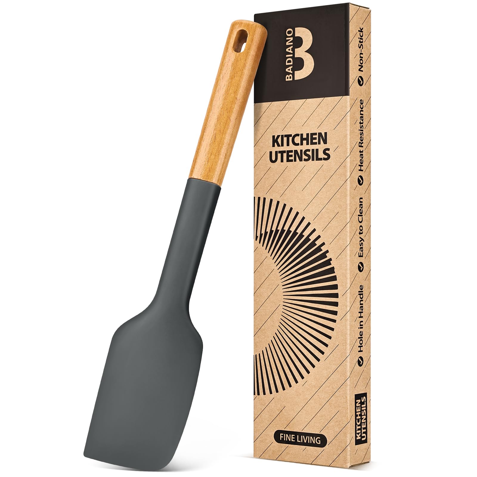 Badiano Silicone HeavyDuty Spatula, Rubber Scraper for Nonstick Cookware