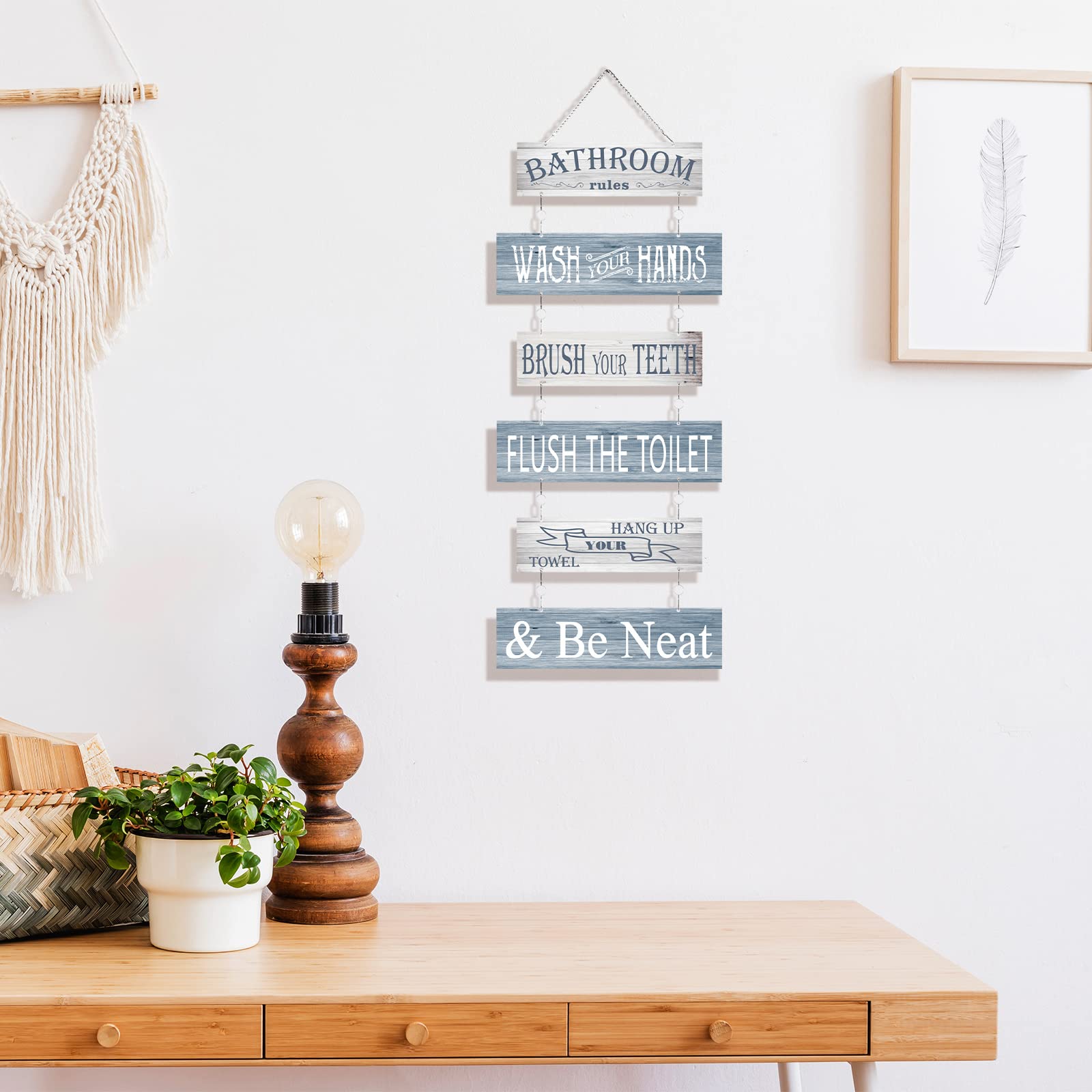 Bathroom Rules Signs Bathroom Wall Decor 6 Pcs Wooden Wall Decor 24 x 11 Inches Toilet Hanging Decoration Farmhouse Toilet Signs