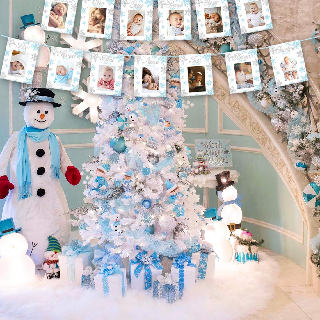 Winter Onederland Birthday Decorations Snowflake First Birthday Photo Banner - Milestone, Monthly Newborn To 12 Months Banner Cl