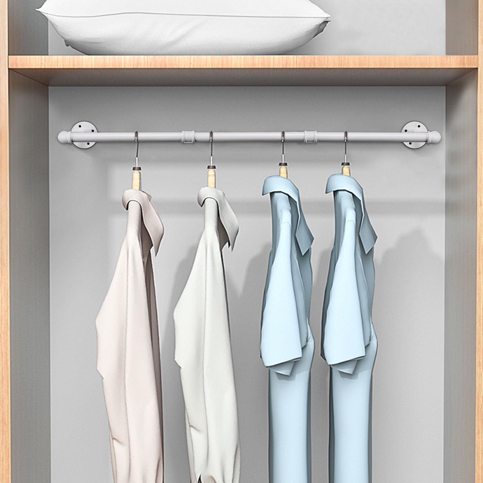 Jeasor Industrial Iron Pipe Clothes Hanging Bar Diy Wall-Mounted Garment Rack Heavy Duty Clothing Rack For Bedroom, Laundry Room