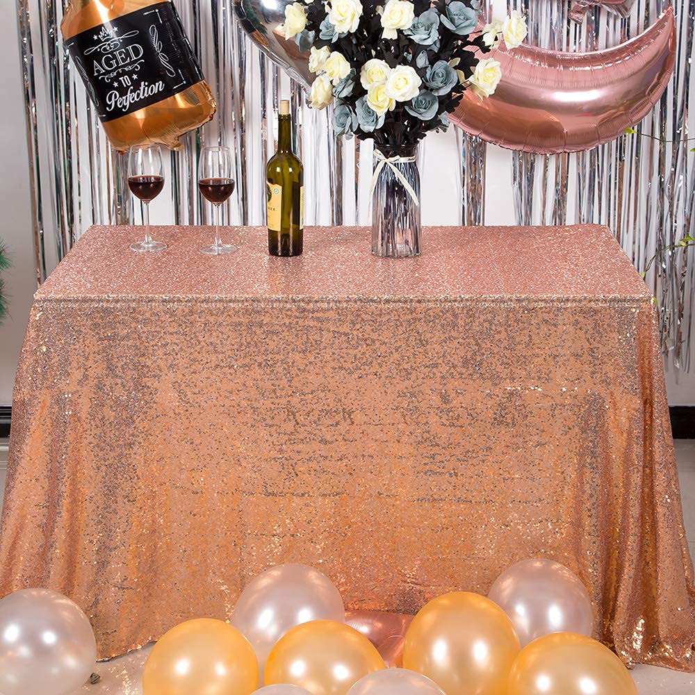 Jyflzq Rose Gold Sequin Tablecloth - 60 X 102 Rectangular Sparkly Glitter Table Cover Overlay, Perfect For Wedding, Birthday