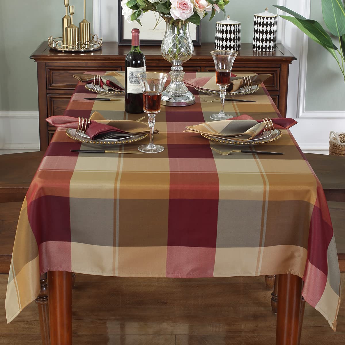 Rectangle Tablecloth 60 X 84 Inch Checkered Table Cloths Spillproof Anti-Shrink Soft And Wrinkle Resistant Decorative Fabric Tab
