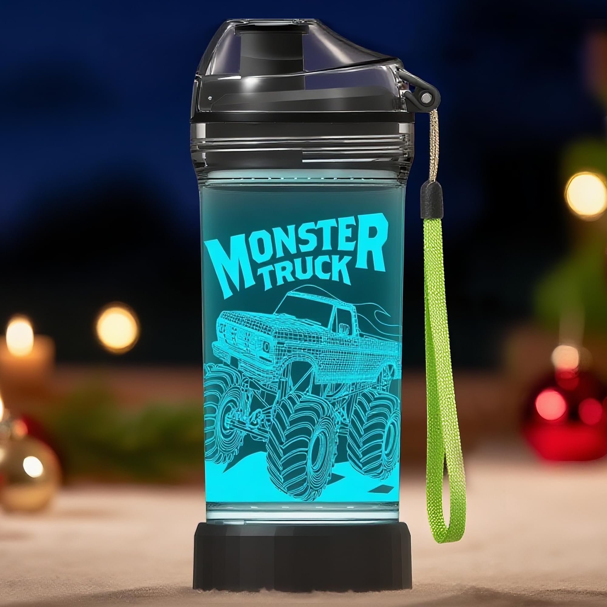 OkiyiD Kids Water Bottle with Monster Truck Design 3D Glowing LED LightTritan BPA Free,Perfect for BacktoSchool Season, Girls