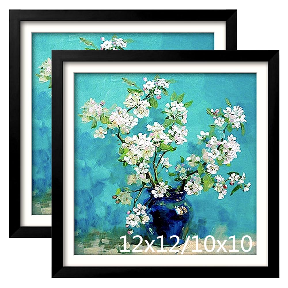NIHO-JIUMA Wood Frames (2Pk, Black) - For 12x12/30x30cm Diamond & Oil Art. Solid Wood, Plexiglass Front