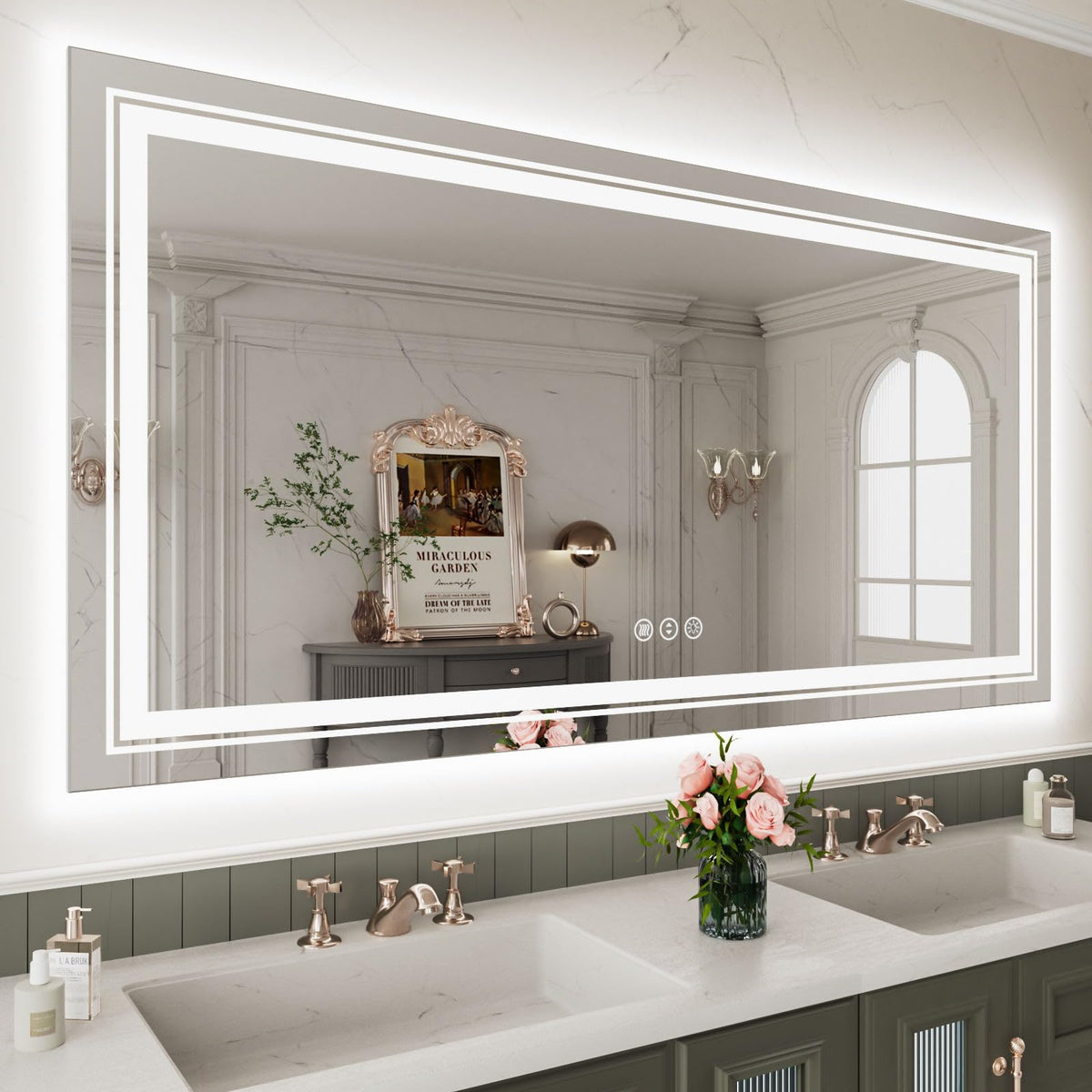 Wtty Led Bathroom Mirror 48''X32'' With Back And Front Light,Modern Led Mirror For Bathroom,Dimmable Lighted Bathroom Vanity Mir