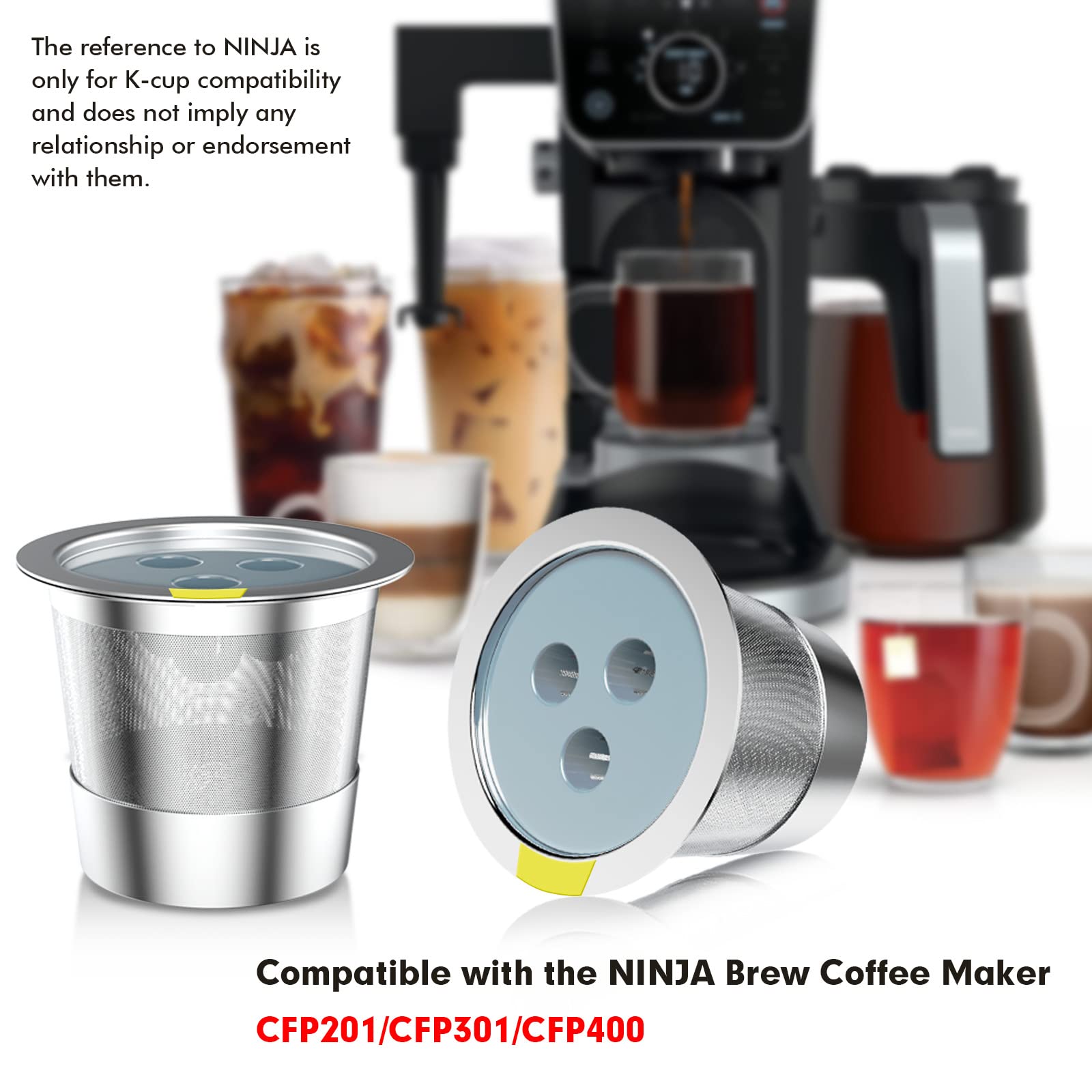 YEOSEN Stainless Steel Reusable K Cups for Ninja Coffee Maker, 3 Pack Coffee Pods Compatible with CFP201 CFP300 CFP301 CFP400