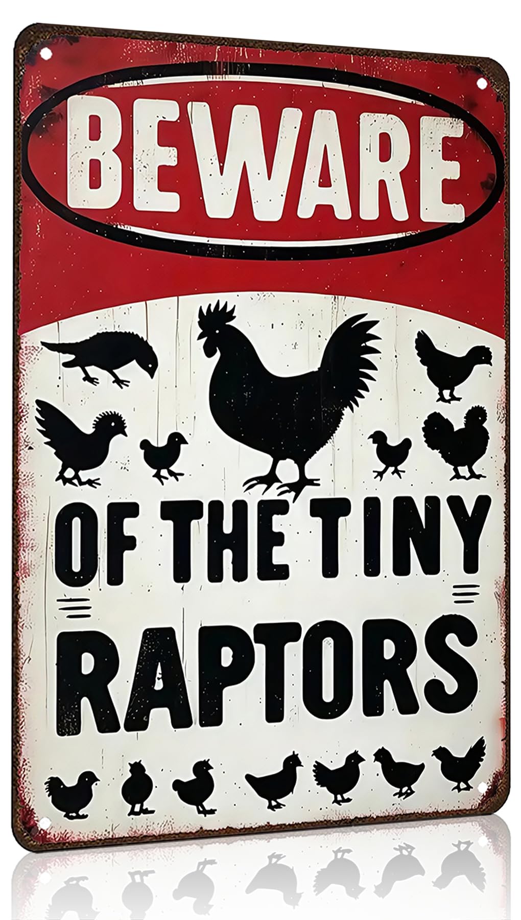 Funny Gifts for Women Chicken Lovers Farm Enthusiasts Beware of The Tiny Raptor Chicken Tin Sign for Chicken Coop Farm Kitchen G