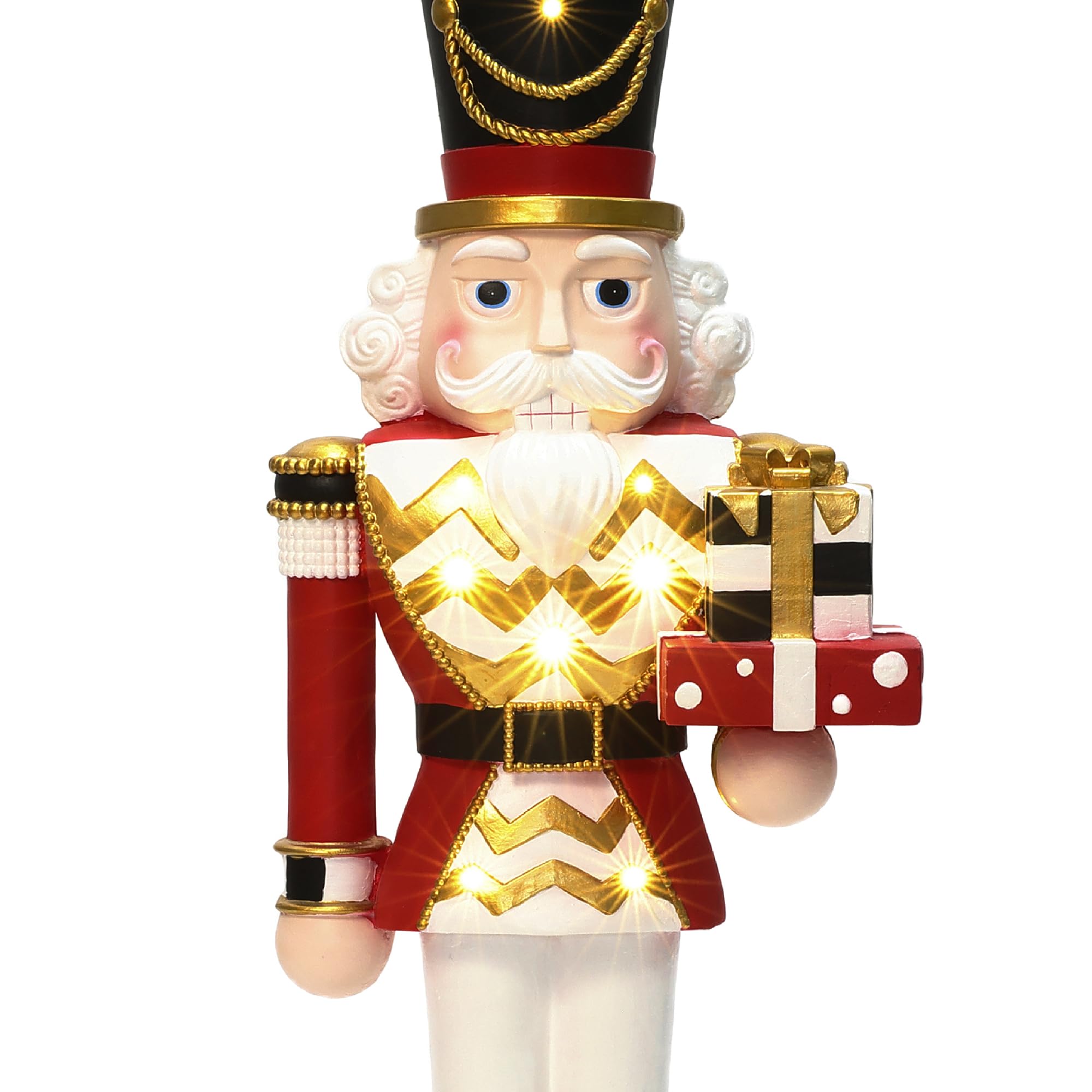 LuxenHome 3FT Tall Nutcracker Christmas Decoration, Large Holiday Nutcracker Soldier Statue with Gift Box, Lighted Figures Chris
