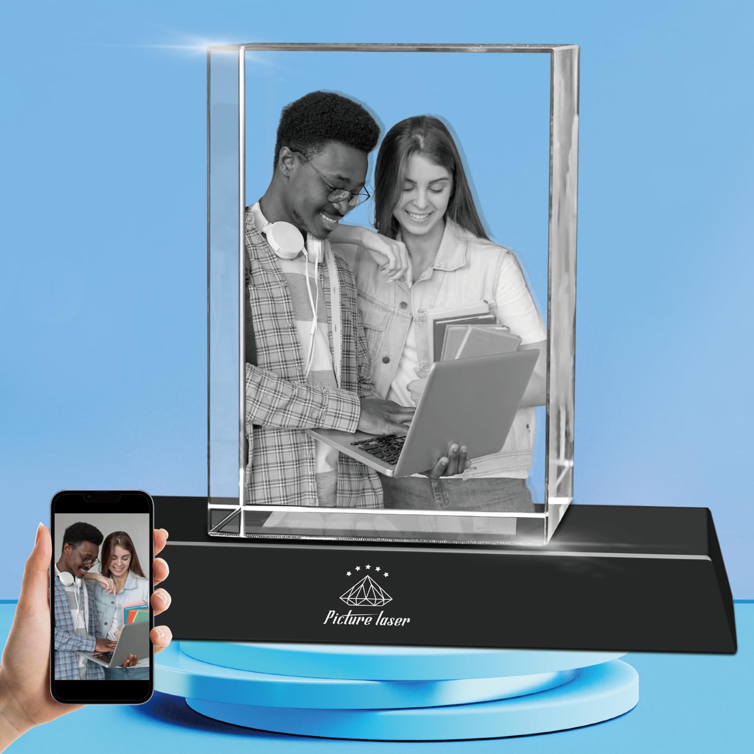 3D Crystal Photo with Light Base, Customized Glass Picture Cube with Your Own Photo for Mom Dad Men Women, Personalized Memorabl