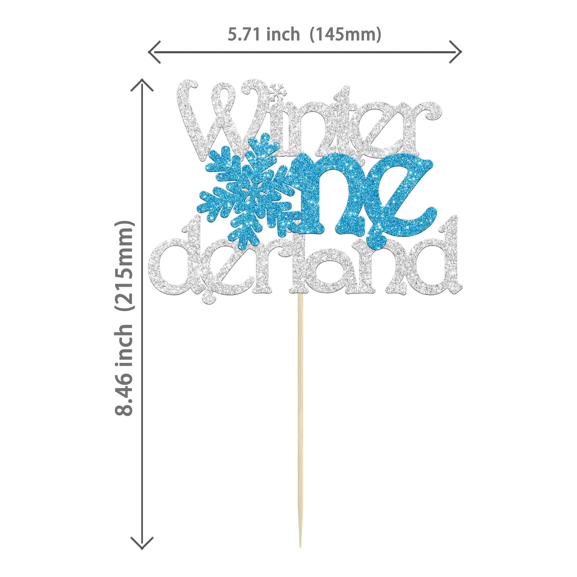 1Pc Winter Onederland Cake Topper Glitter Snowflake One 1st Birthday Party Cake Pick Decorations for Winter Snowflake Theme Baby Shower Kids First Birthday Party Supplies Silver Blue