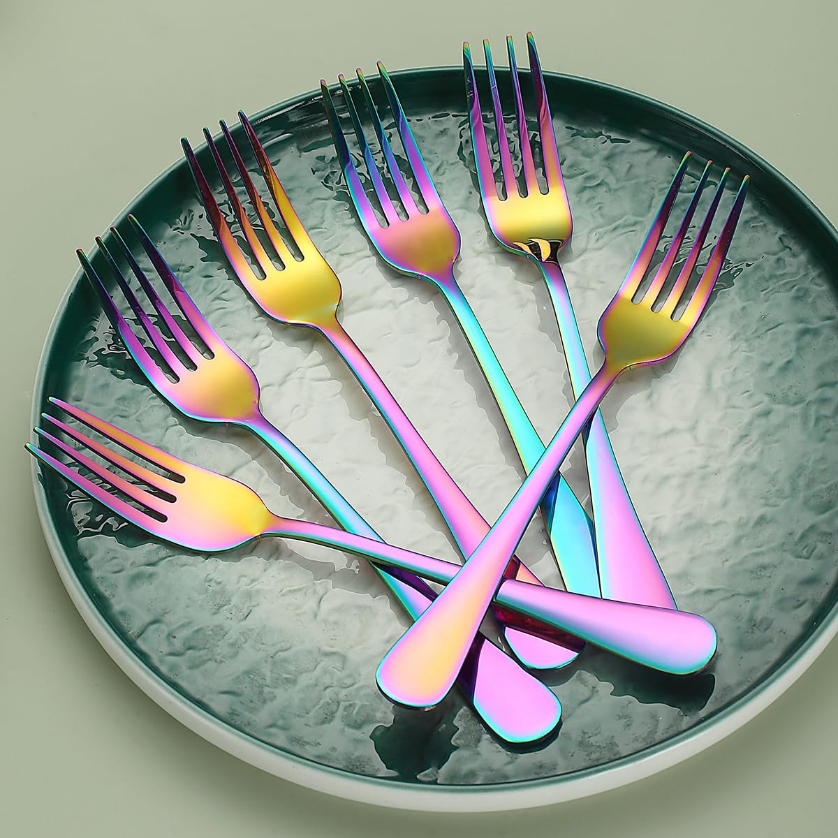 Evanda Rainbow Dinner Fork 12 Pieces  Rainbow Titanium Plating Stainless Steel 8.07inch Forks  Cake Forks  Table Forks Dessert Forks  Easy To Clean  Dishwasher Safe