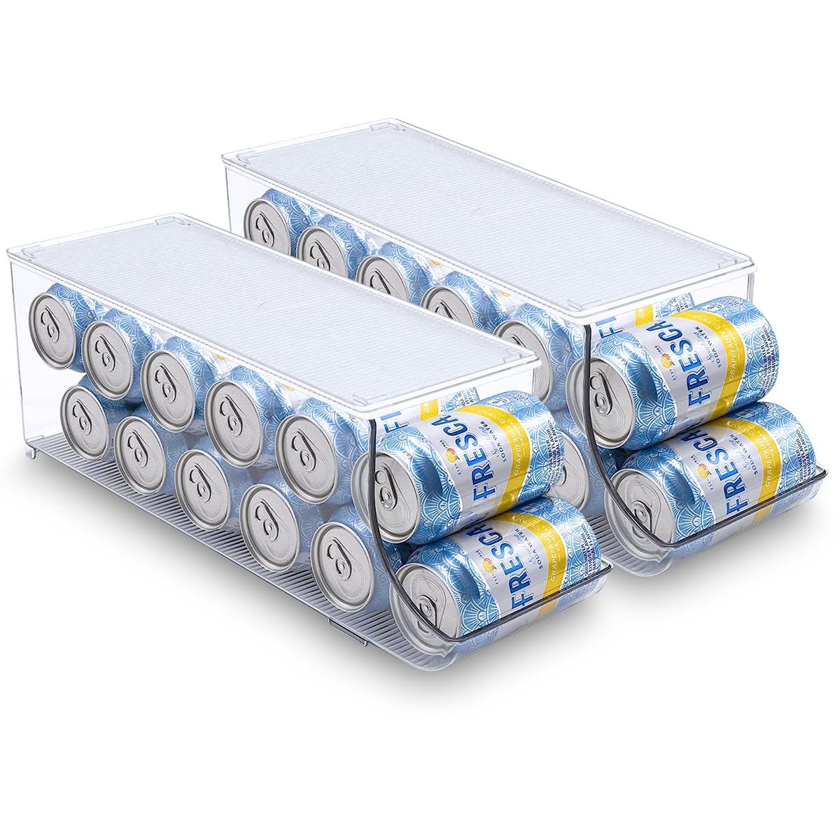 Soda Can Organizer With Lids, Stackable Soda Can Dispenser For Refrigerator, Clear Can Holder Organization And Storage Bins For
