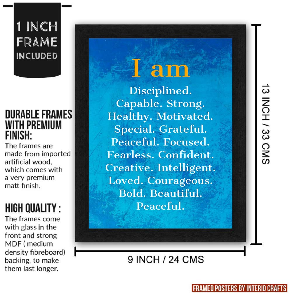 Interio Crafts Self Positive Affirmations Motivational Posters With Frame For Home Wall Decor - Blue (Frame Size :13X10 Inches)