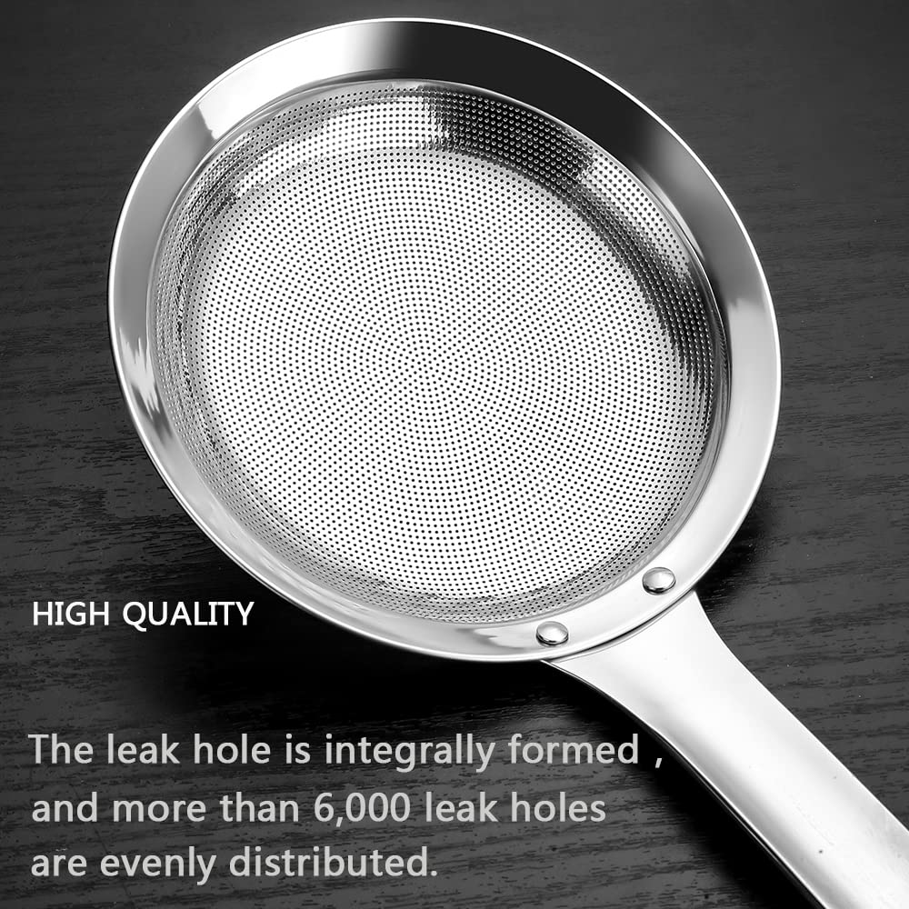 Hvanam Sieve Fine Mesh Strainer Set Stainless Steel Metal Flat Cooking Skimmer Ladle Colander With Handle Food Strainer Kitchen