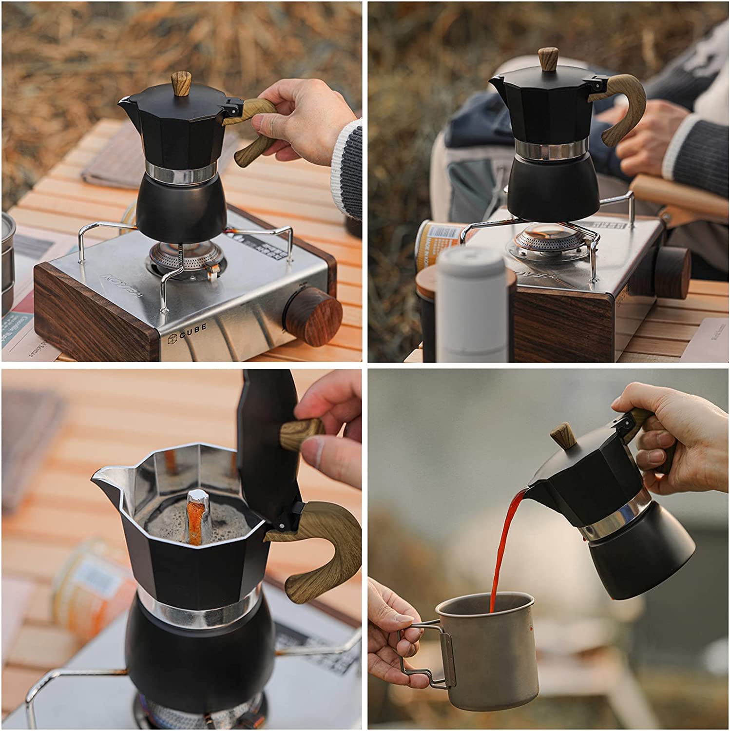 Conyee Moka Pot 6 Cup Stovetop Espresso Maker, Aluminum, Black - Manual Cuban Coffee Percolator for Cappuccino or Latte