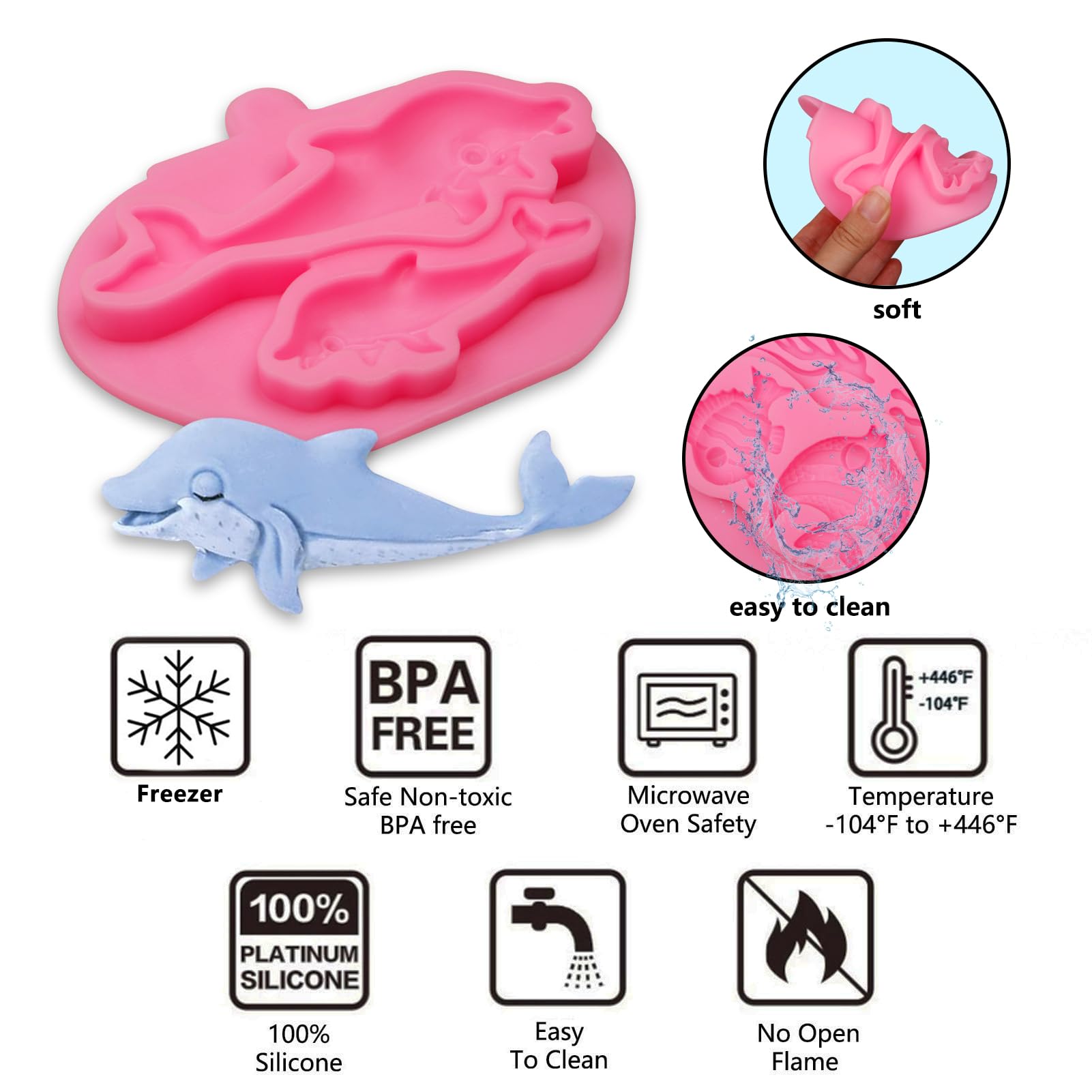 Muyulin Marine Turtle Fish Silicone Fondant Molds, 4 Packs Sea Coral Dolphin Chocolate Molds For Sea Theme Cake Decoration Cupca