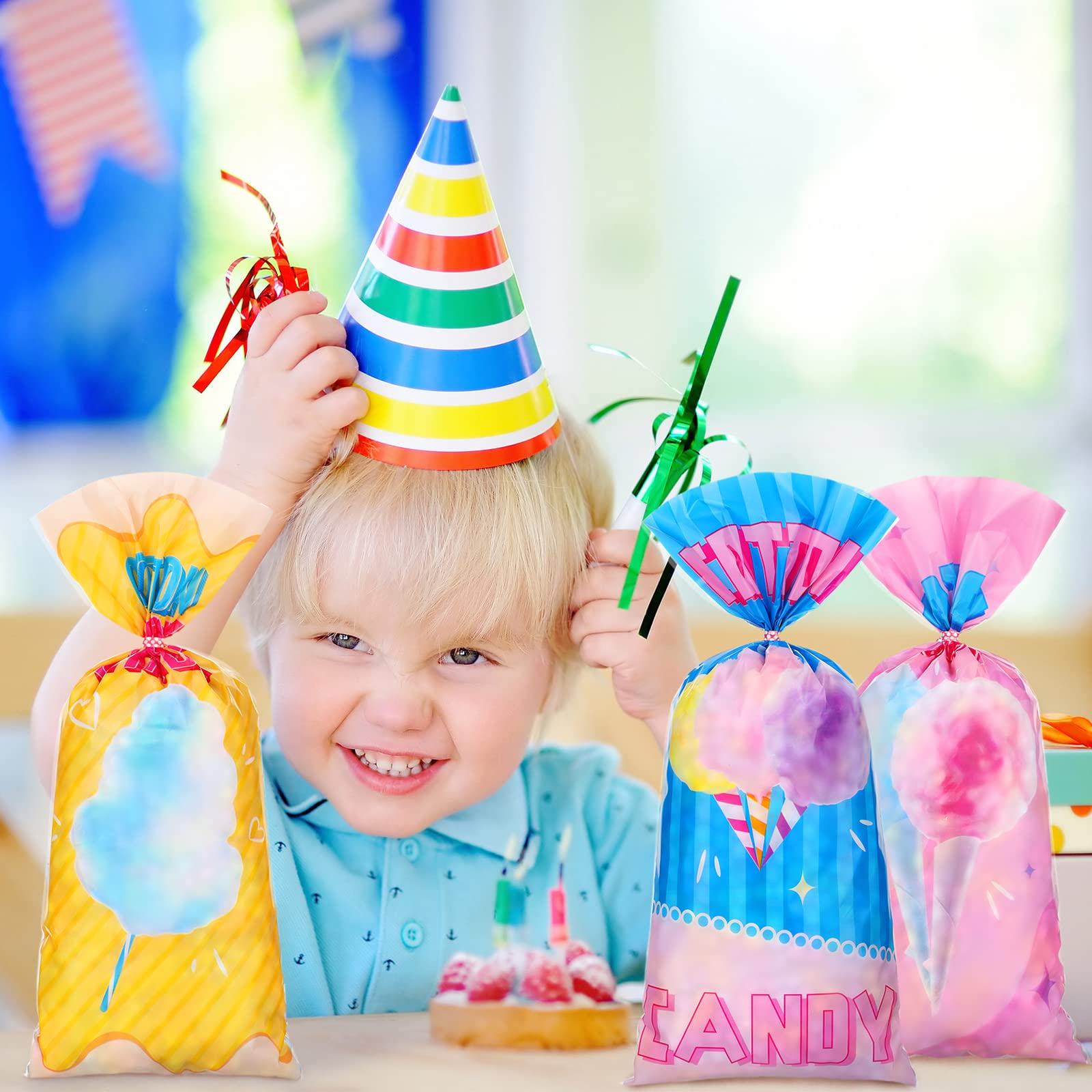Karenhi 100 Pcs Cotton Candy Bags Cotton Candy Cones Treat Bags Snacks Bags Set Cotton Candy Supplies For Circus Carnival Birthd