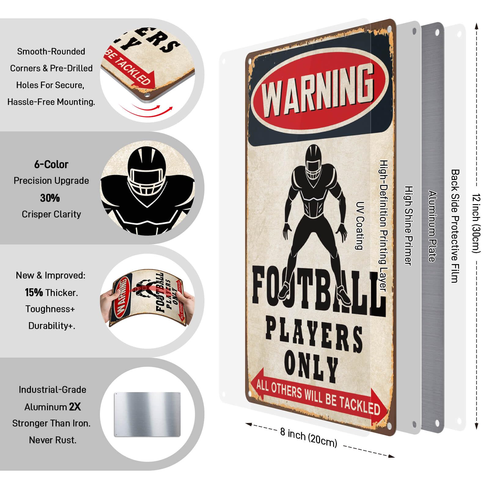 PAIION Funny Metal Sign Vintage Football Posters Gifts for Boys 8-12, Football Locker Decorations, Teen Boys Room Sports Themed