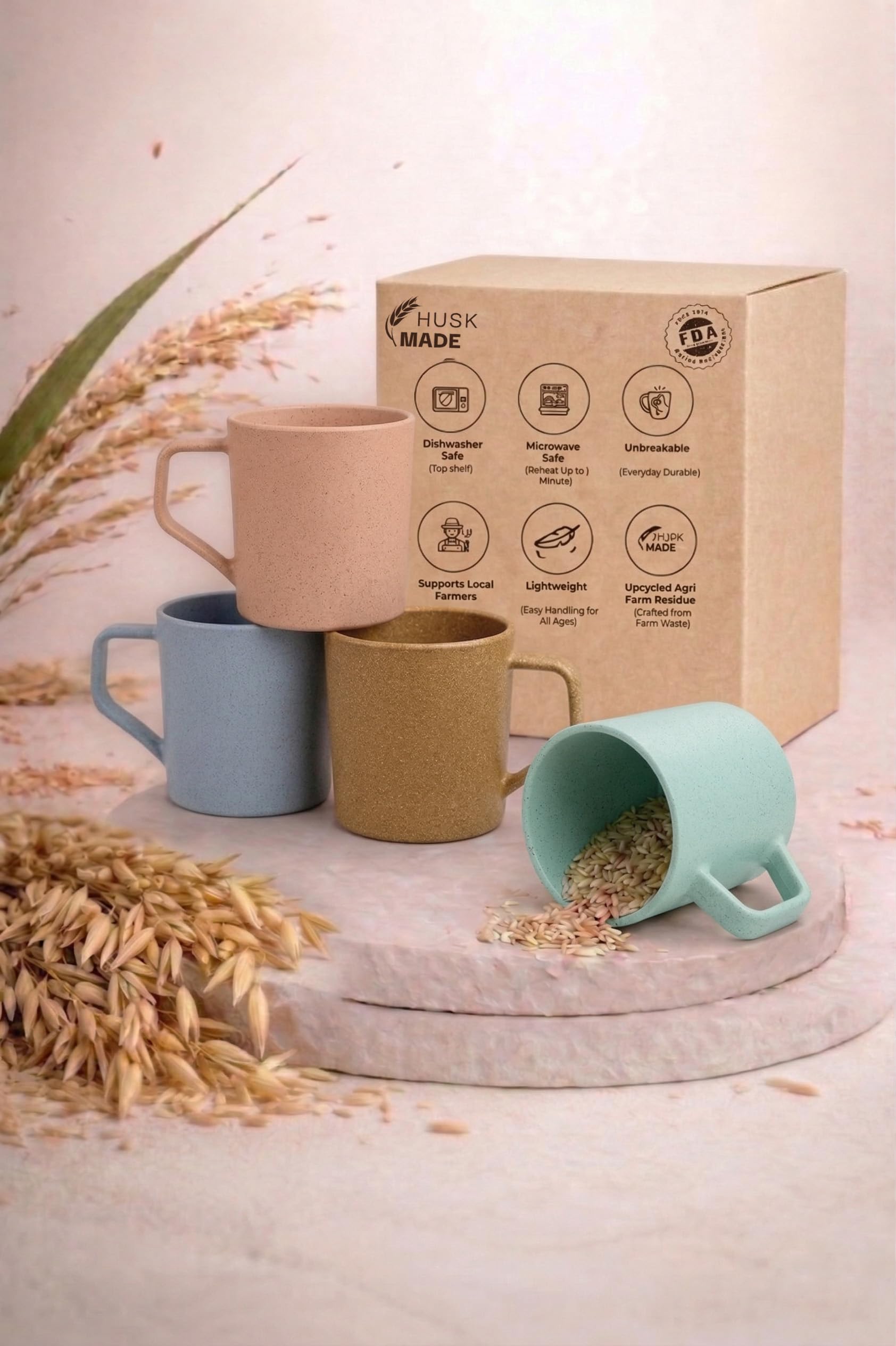 Huskmade Coffee Mug Set Made With Rice Husk & Bio Composite Material | Turtlebrew Coffee Mug Travel | Microwave & Dishwasher Saf