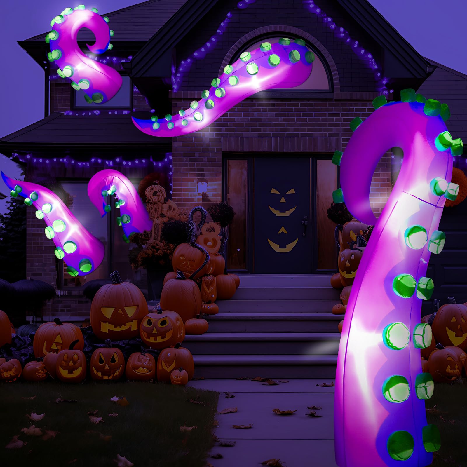 Libima 5 Pcs 5 ft Halloween Inflatable Lighted Giant Octopus Tentacle with Build in LED Broke Out from Window Blow up Decor for