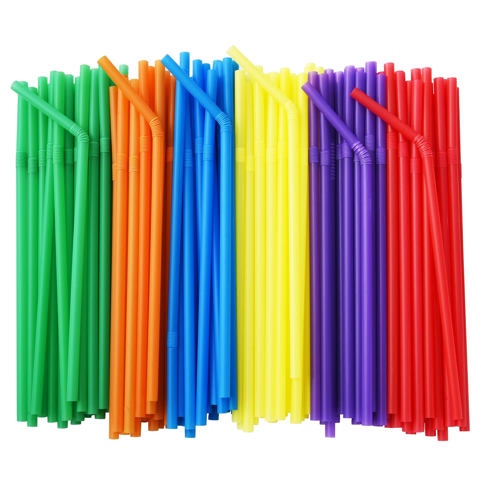Alink 500-Pack Solid Colors Flexible Drinking Straws, Plastic Disposable Bendy Straws - 7.75'' X 0.23''