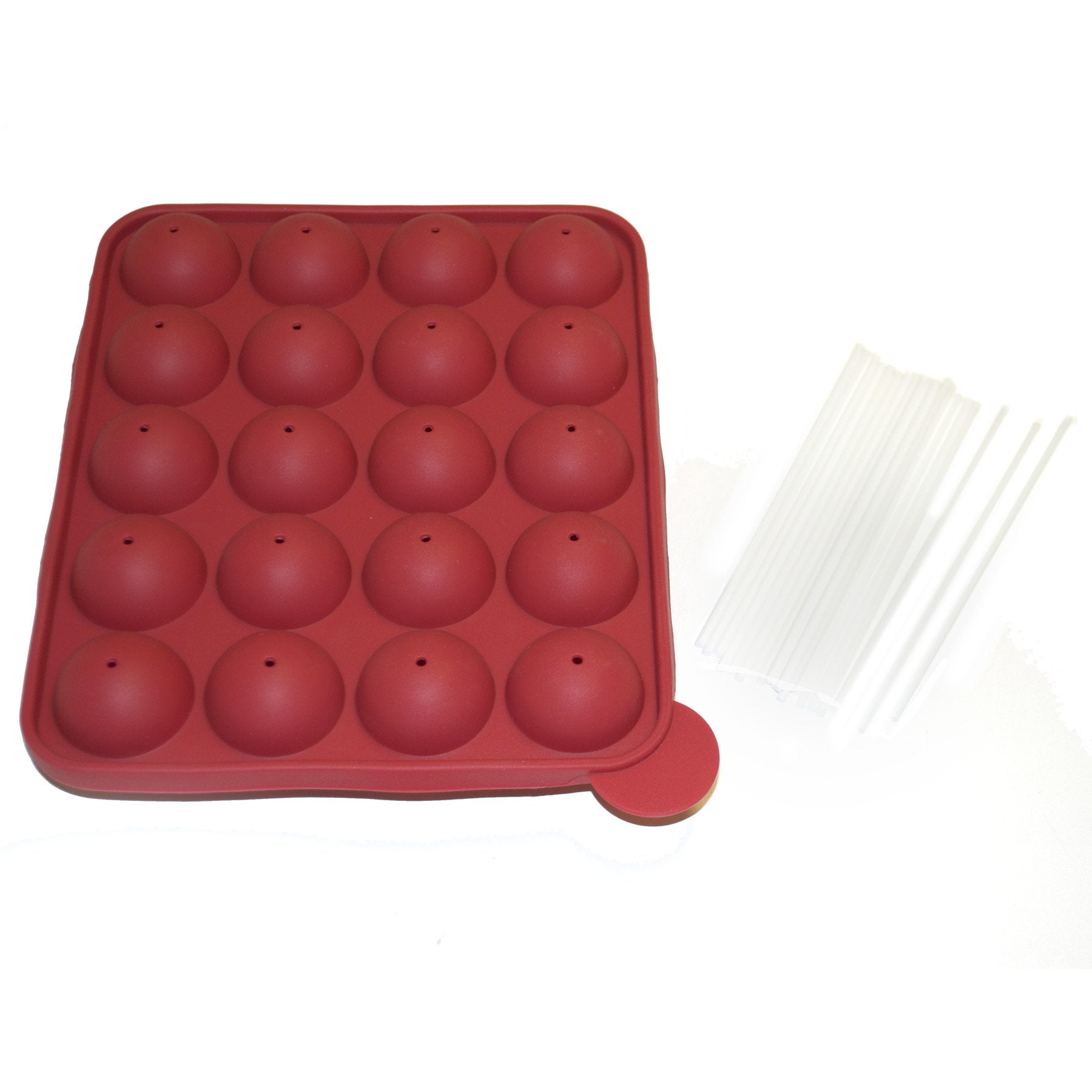 Norpro 3602 Silicone Cake Pop Pan With 20 Reusable Plastic Sticks, Red, One Size