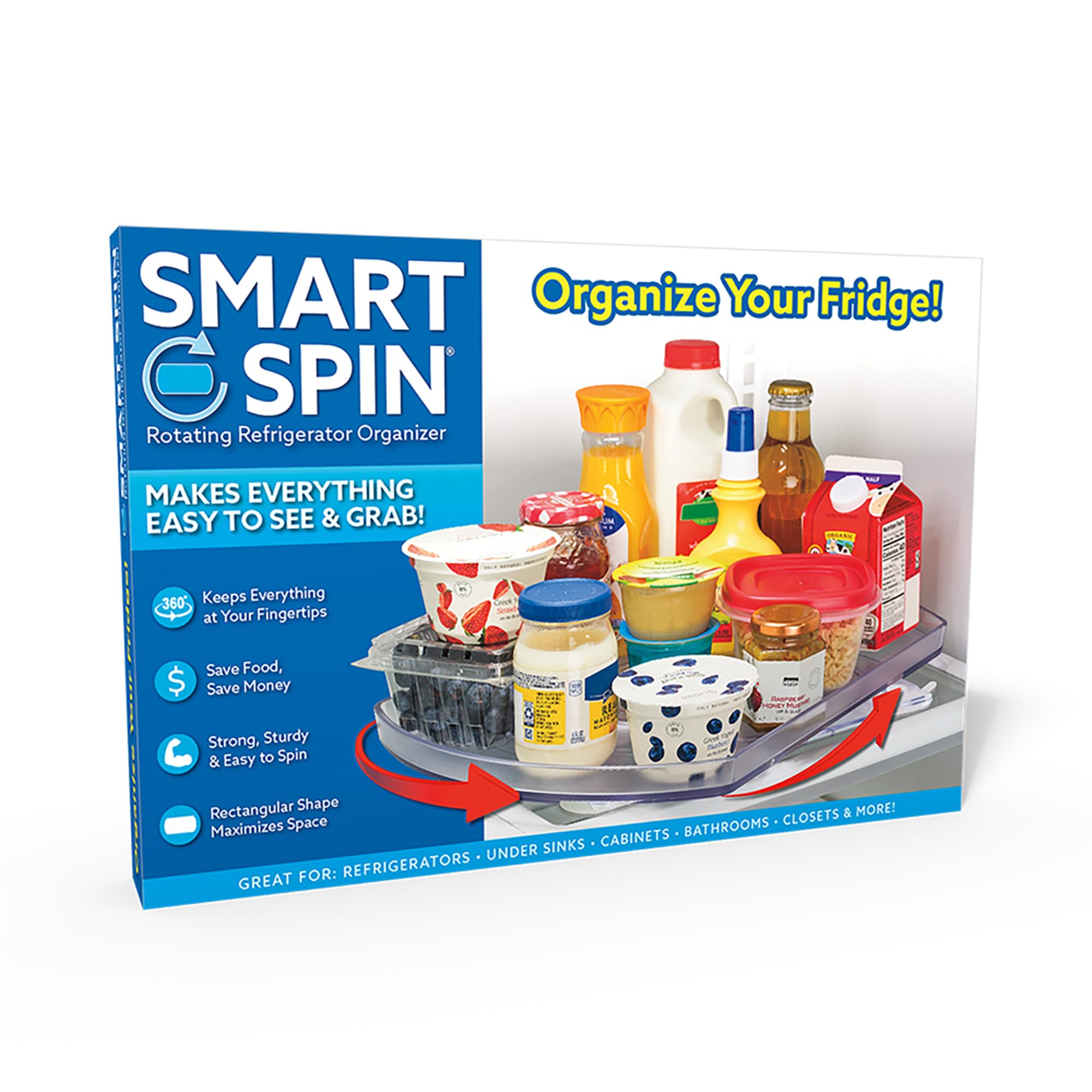 Ontel Smart Spin Rotating Refrigerator Organizer - Use This Lazy Susan As A Rotating Spice Rack, Condiment Organizer, Cabinet Or