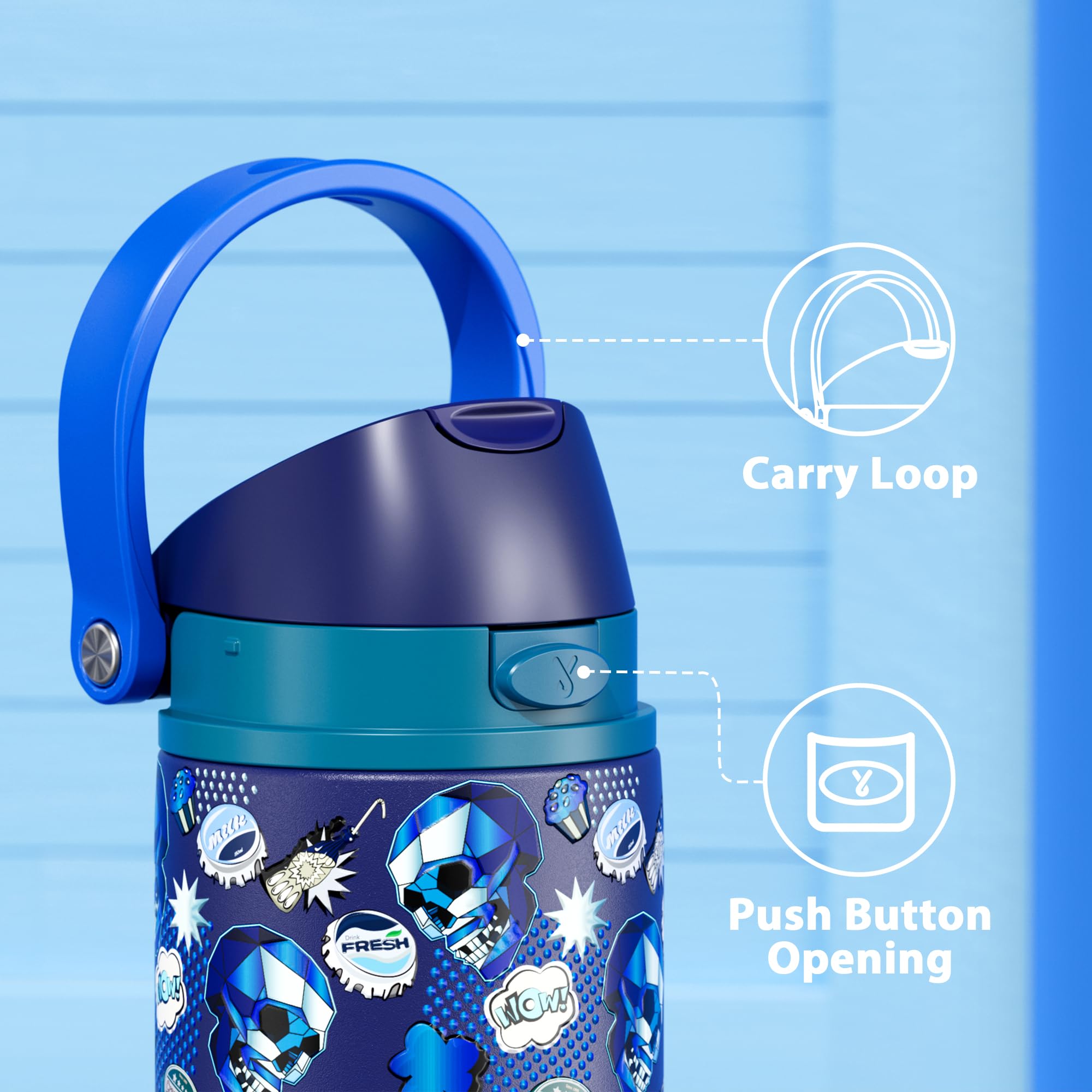 24 oz Insulated Water Bottle for Halloween: Meoky Stainless Steel Water Bottle with 2-in-1 Lid - Leak Proof, Cold for 24 Hours,
