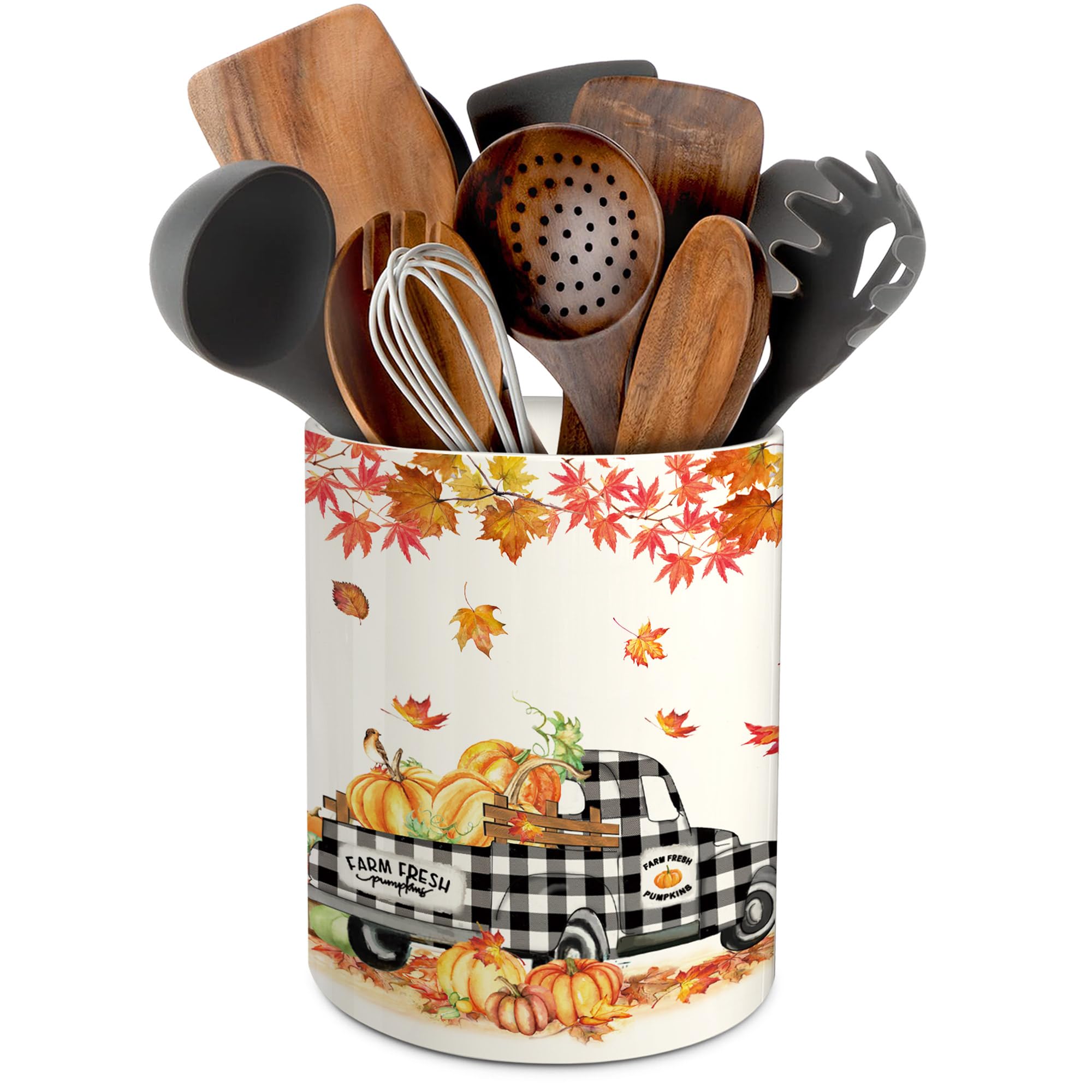 pinata Fall Kitchen Decor, Ceramic Fall Truck Pumpkin Utensil Holder