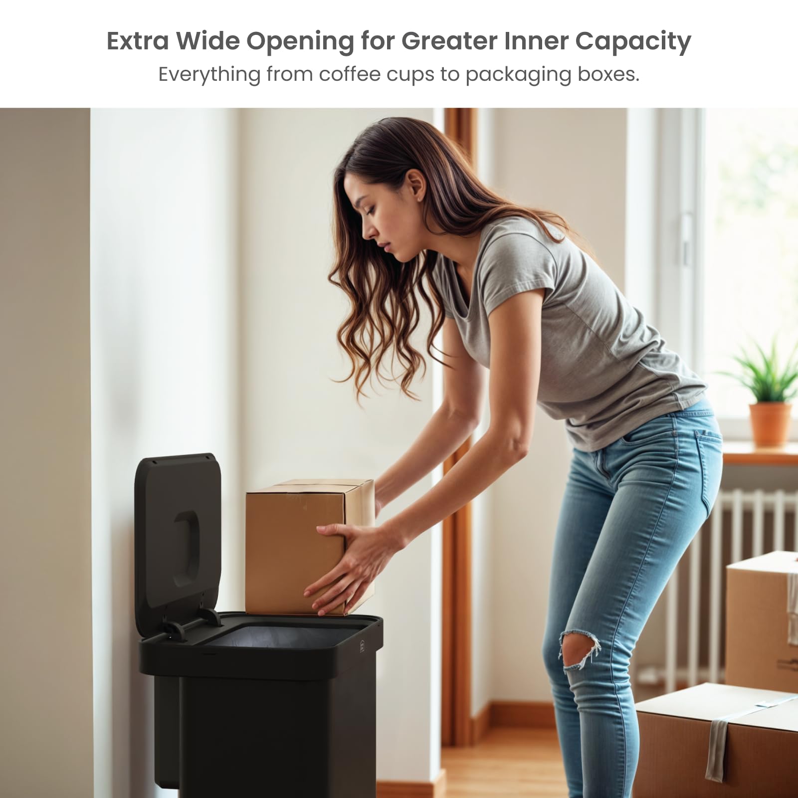 Home Zone Living 13 Gallon Stainless Steel Kitchen Trash Can With Slow Closing Lid And Wide Opening, Virtuoso Collection, Black