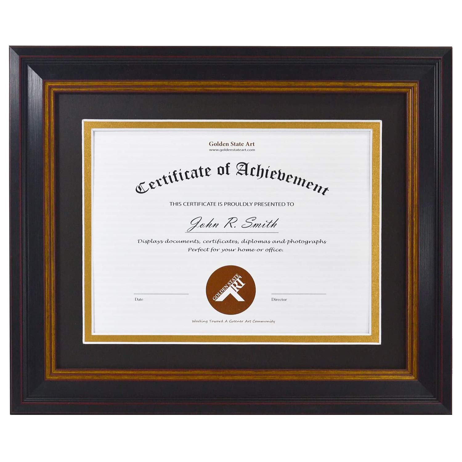 Golden State Art, 8x10 Document Frame for 6x8 Diploma/Certificate/Picture, Black Gold & Burgundy Color. Includes Double Mat, Rea