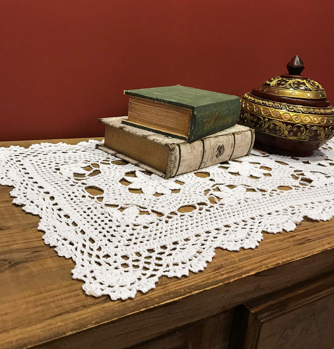 Janef White Handmade Crochet Cotton Table Runner Lace Doilies Doily Rectangle Dresser Scarves,16 By 35 Inches.