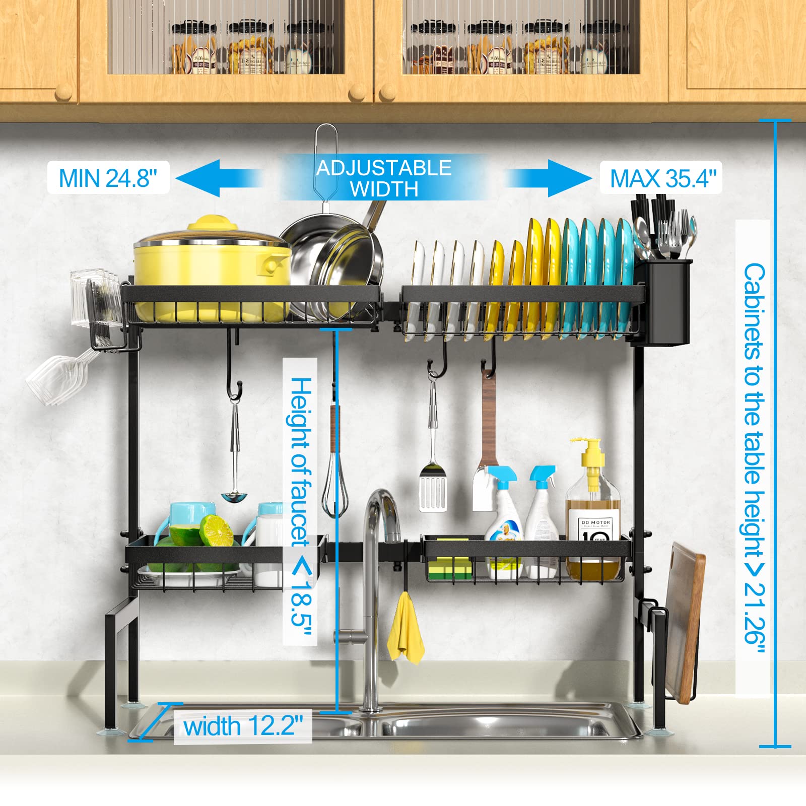 Snslxh[2-Tier 4 Baskets]Over The Sink Dish Drying Rack, 24.8''-35.4'', Large Sink Rack For Kitchen, Extensible And Adjustable, S