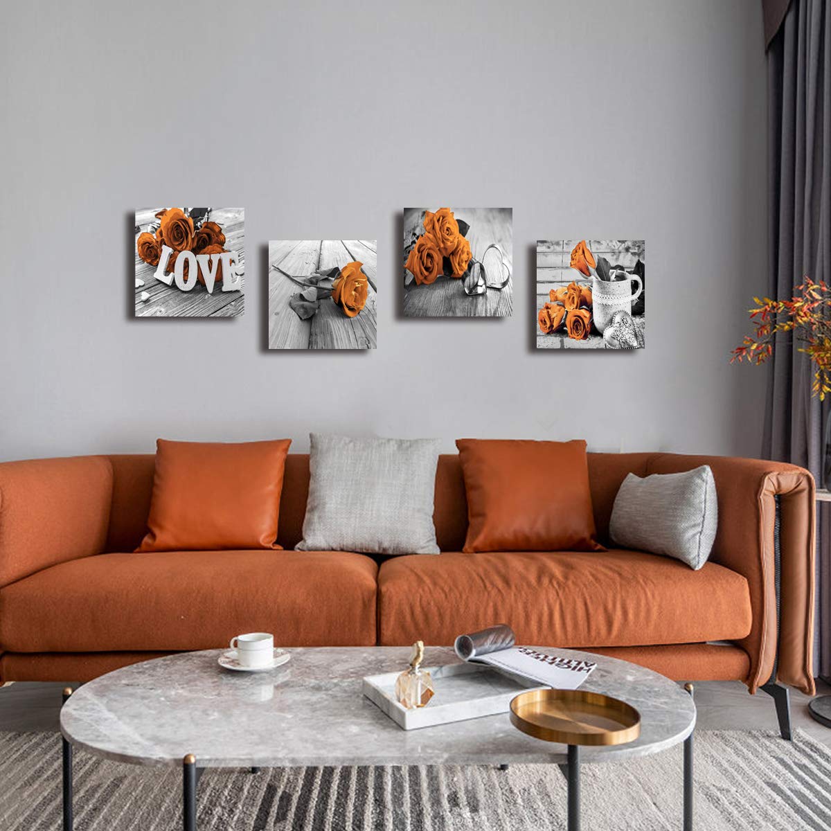 Burnt Orange Flower Wall Decor Rose Pictures For Living Room Orange Bathroom Bedroom Kitchen Canvas Print Art Black And White Fl