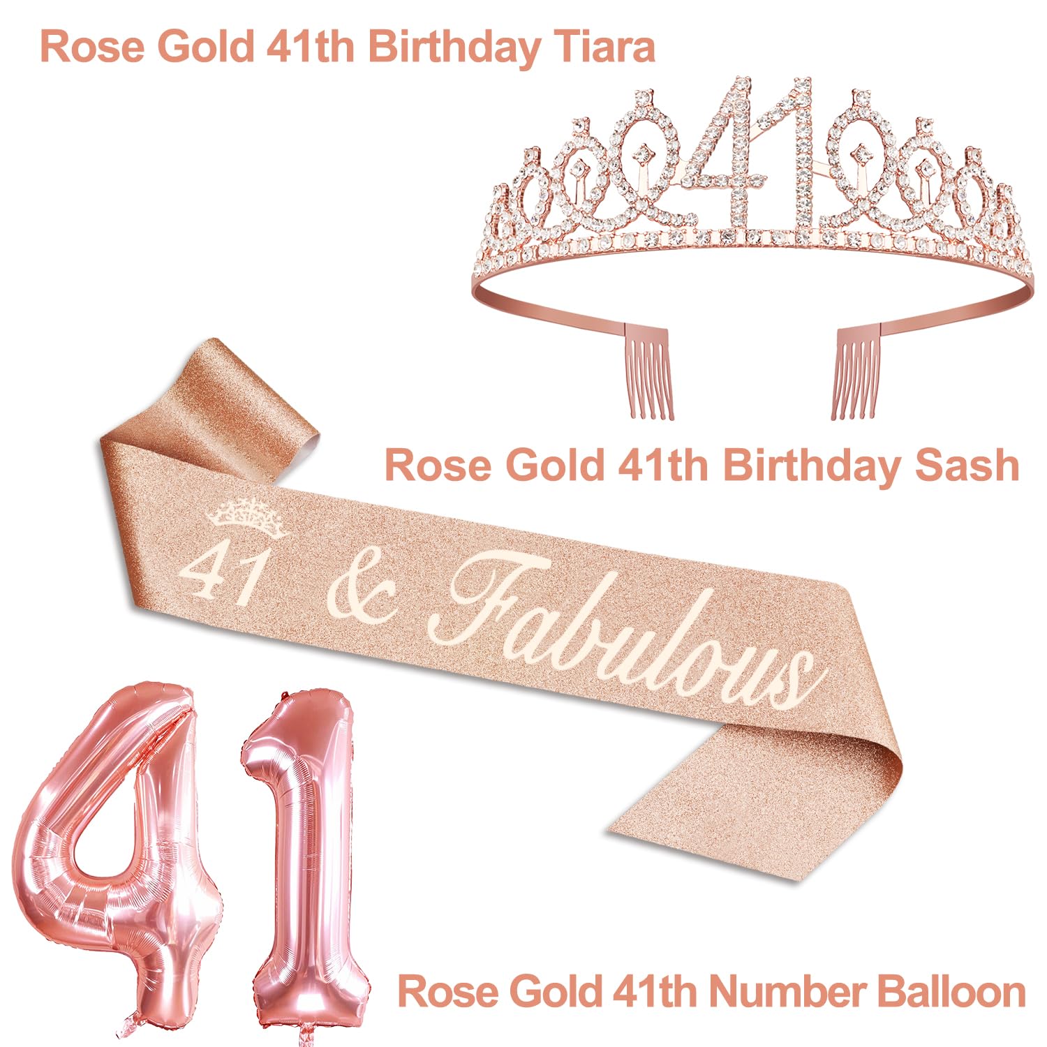41St Birthday Gifts For Women, Include 41St Birthday Sash And Tiara, Birthday Cake Topper And Number 41 Candles, Big 41 Balloons