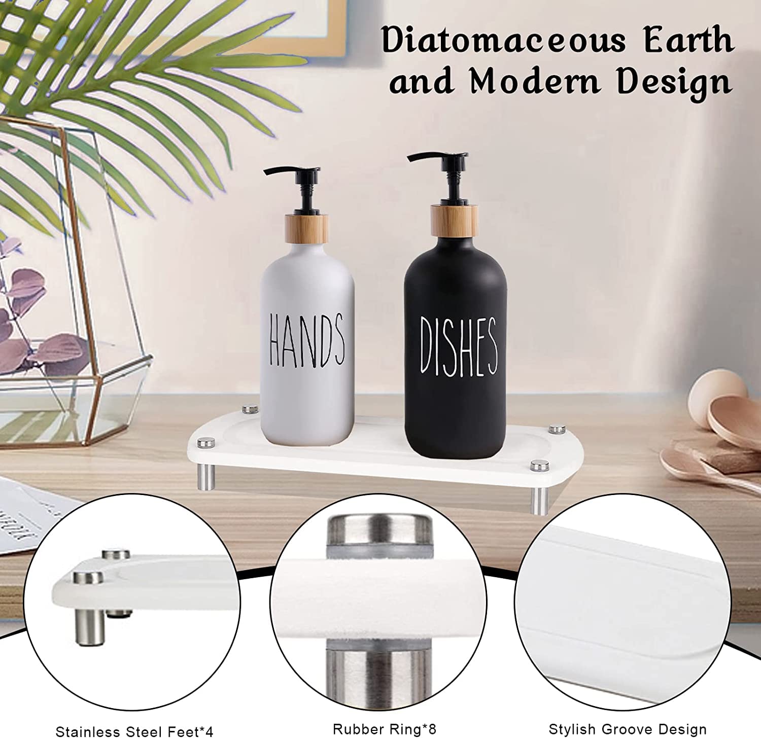 Instant Dry Sink Tray For Kitchens & Bathrooms - Quick Drying Water-Absorbing Stone Organizer - Soap Dish - Prevents Moisture Bu