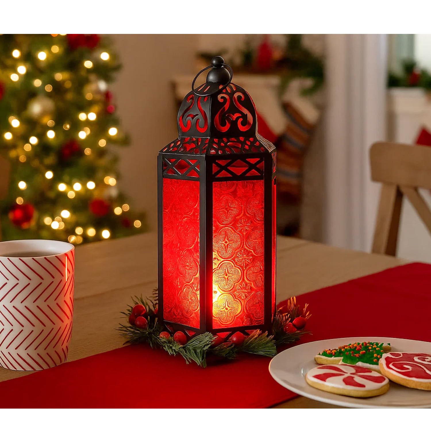 VELA LANTERNS 12 Large Black Metal Decorative Moroccan Lantern Candle Holder Lamp - Indoor/Outdoor, Home Decor, Patio, Weddings,