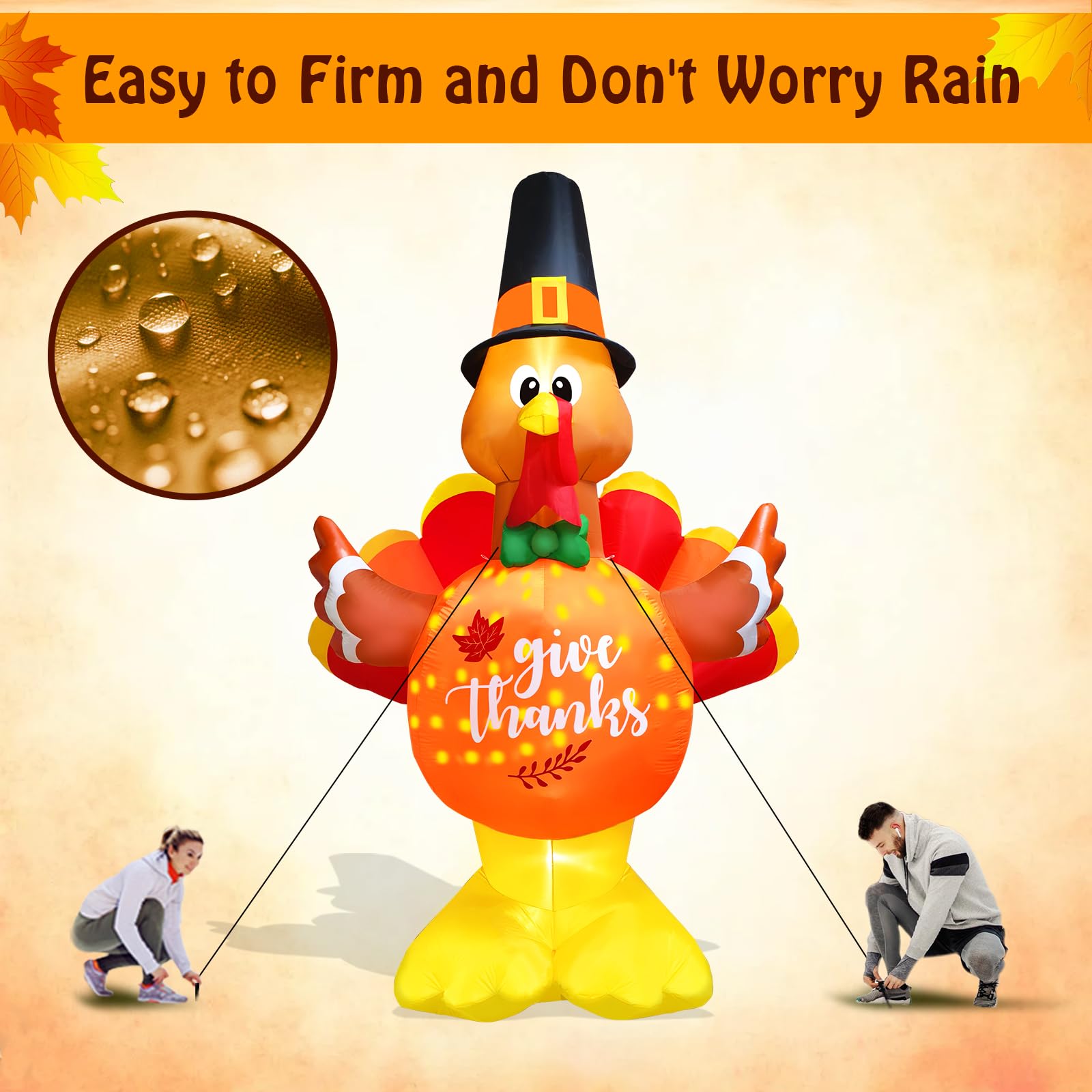 inslife 10FT Tall Thanksgiving Inflatables Turkey with Pumpkin Belly, Blow Up Turkey inflatables Built-in Rotating Snowflake Lig
