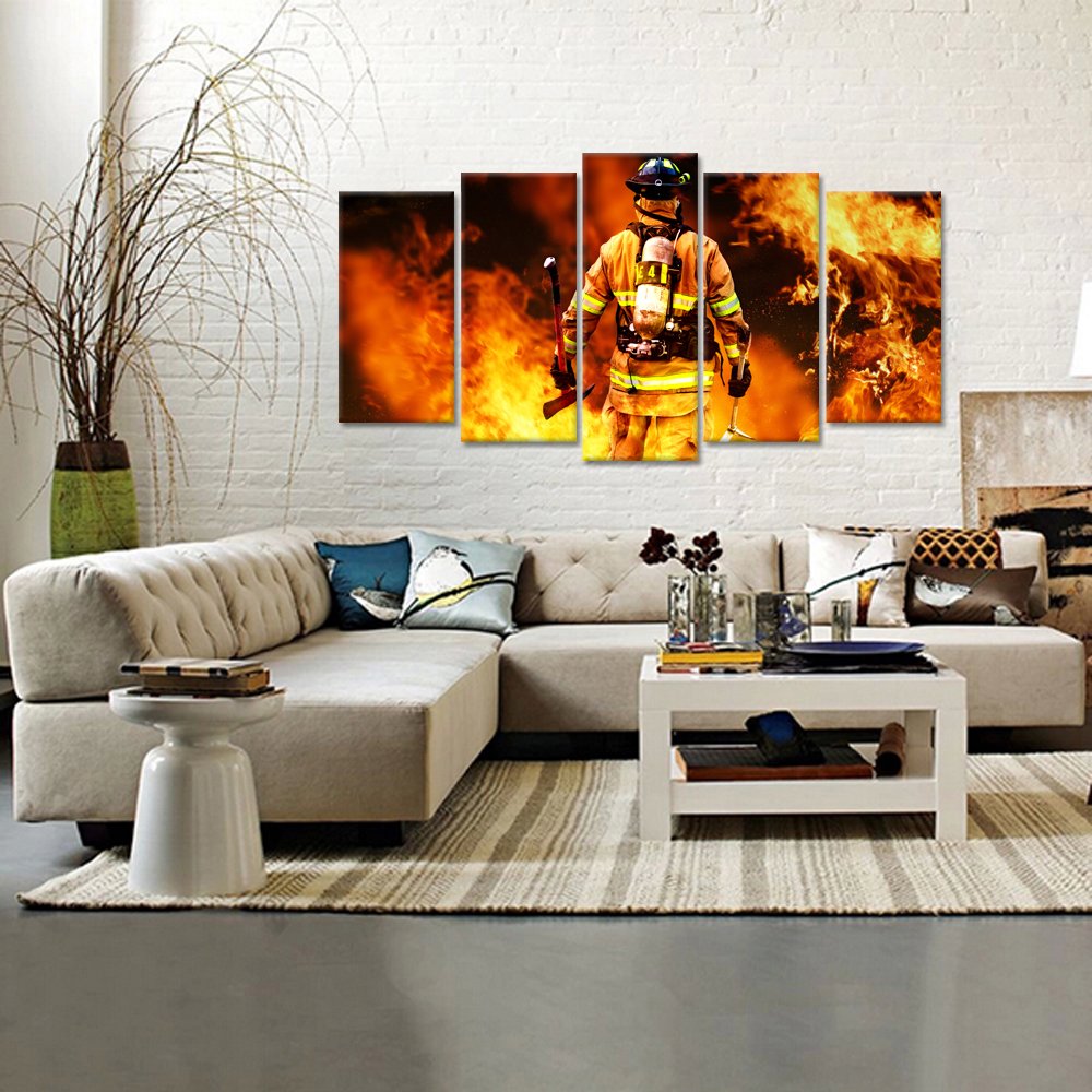Kreative Arts - No Greater Love Fireman Back Canvas Prints Fire Fighter Inspirational Framed Art Print Wall D  Cor Picture For H