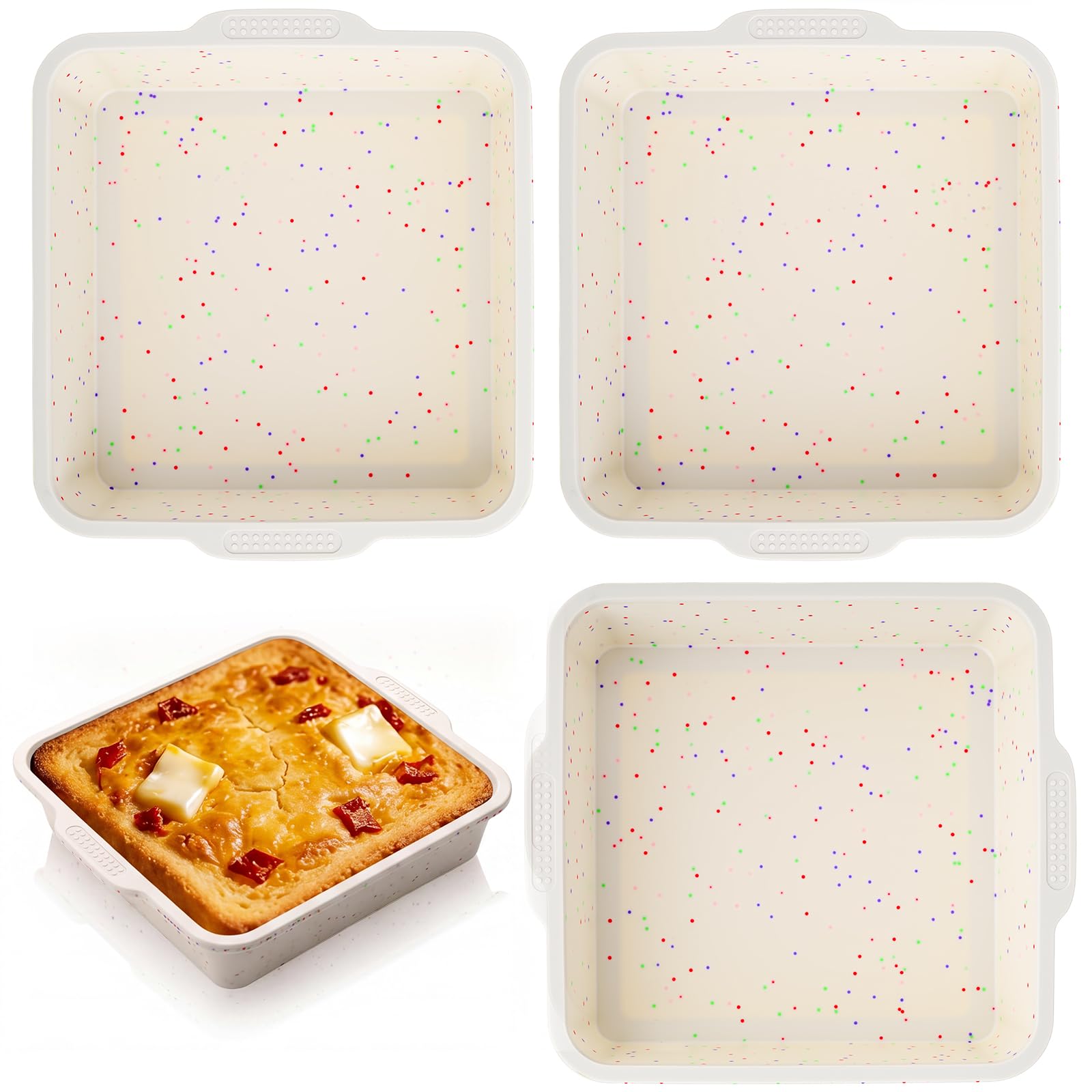 SiliFine 4 Pack 8 x 8 Inch Silicone Cake Pan, Square