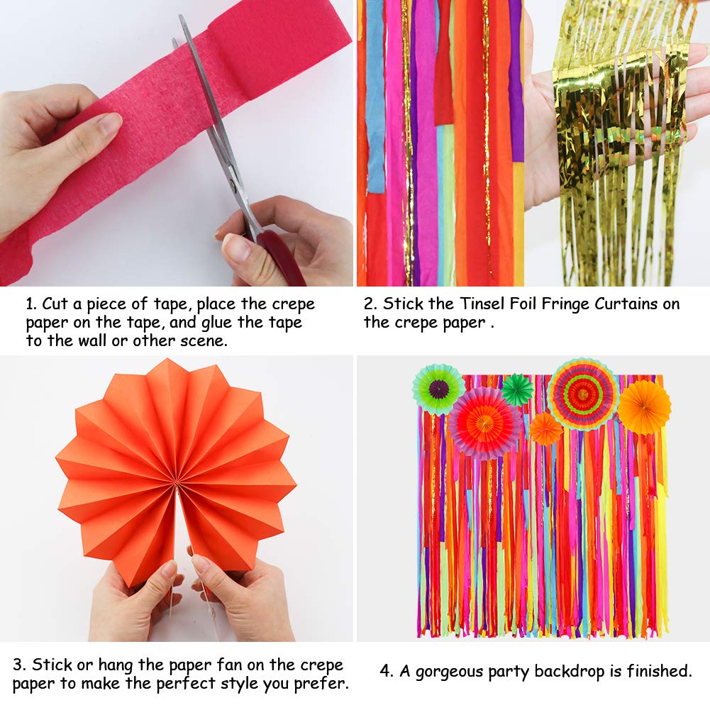 Mexican Fiesta Theme Party Backdrop with Fiesta Paper Fans  Mexican Fiesta Cinco De Mayo Party Decorations Streamer Backdrop for Taco Party Wedding Bridal Baby Shower Birthday Supplies