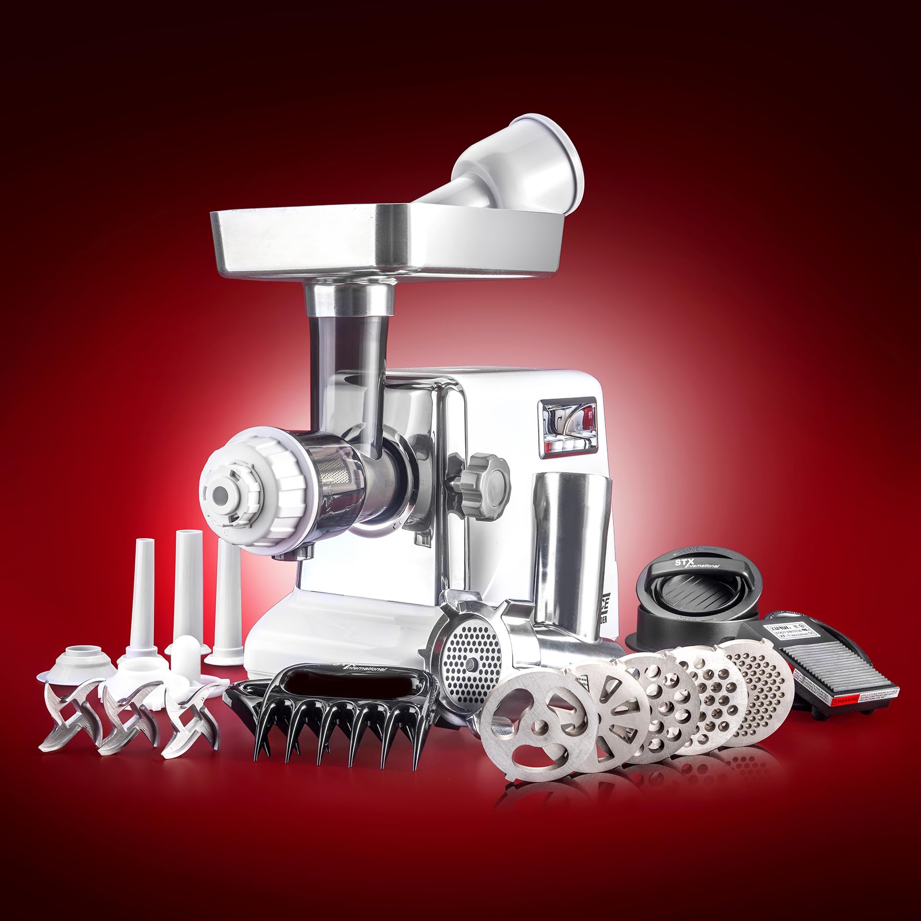 Stx International Turboforce 3000 Series 7-In-1 Electric Meat Grinder | 3000W Max | 3-Speed | Foot Pedal | Juicer | 5 Grinding D