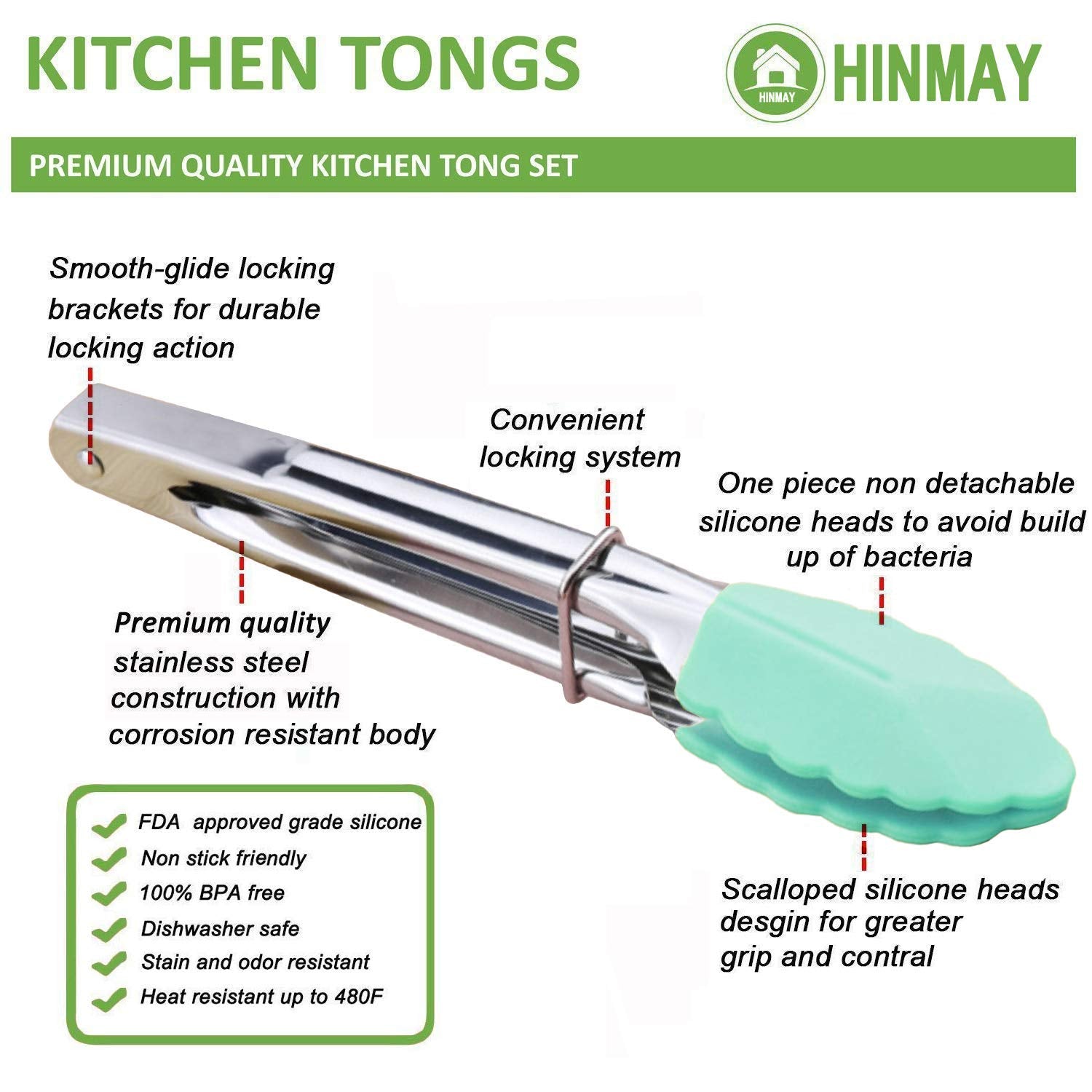 Hinmay Mini Tongs With Silicone Tips 7-Inch Small Serving Tongs, Set Of 3 (Pink Mint Yellow)