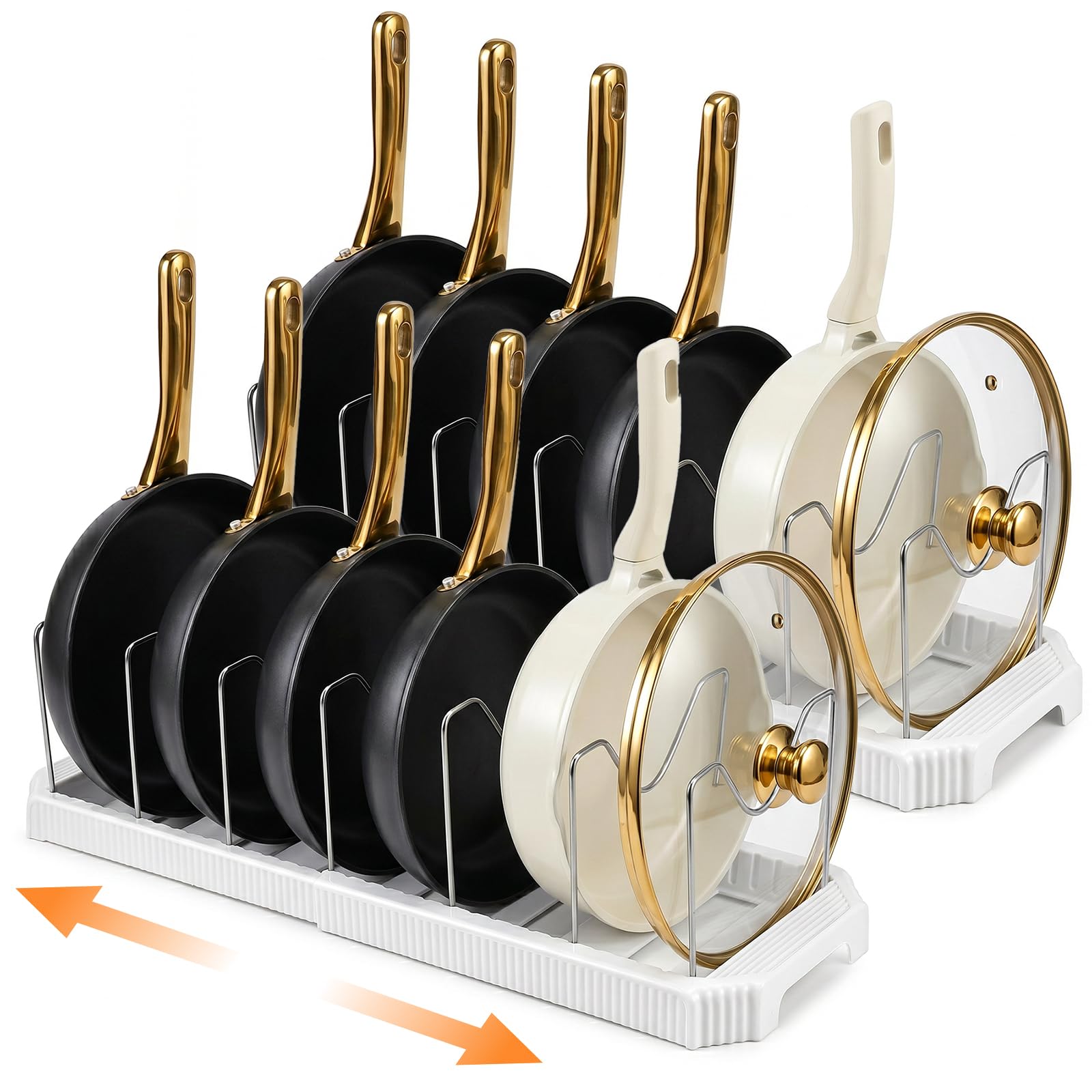 KongTiva 2 Pack Expandable Pot and Pan Organizer Rack for Kitchen Cabinet
