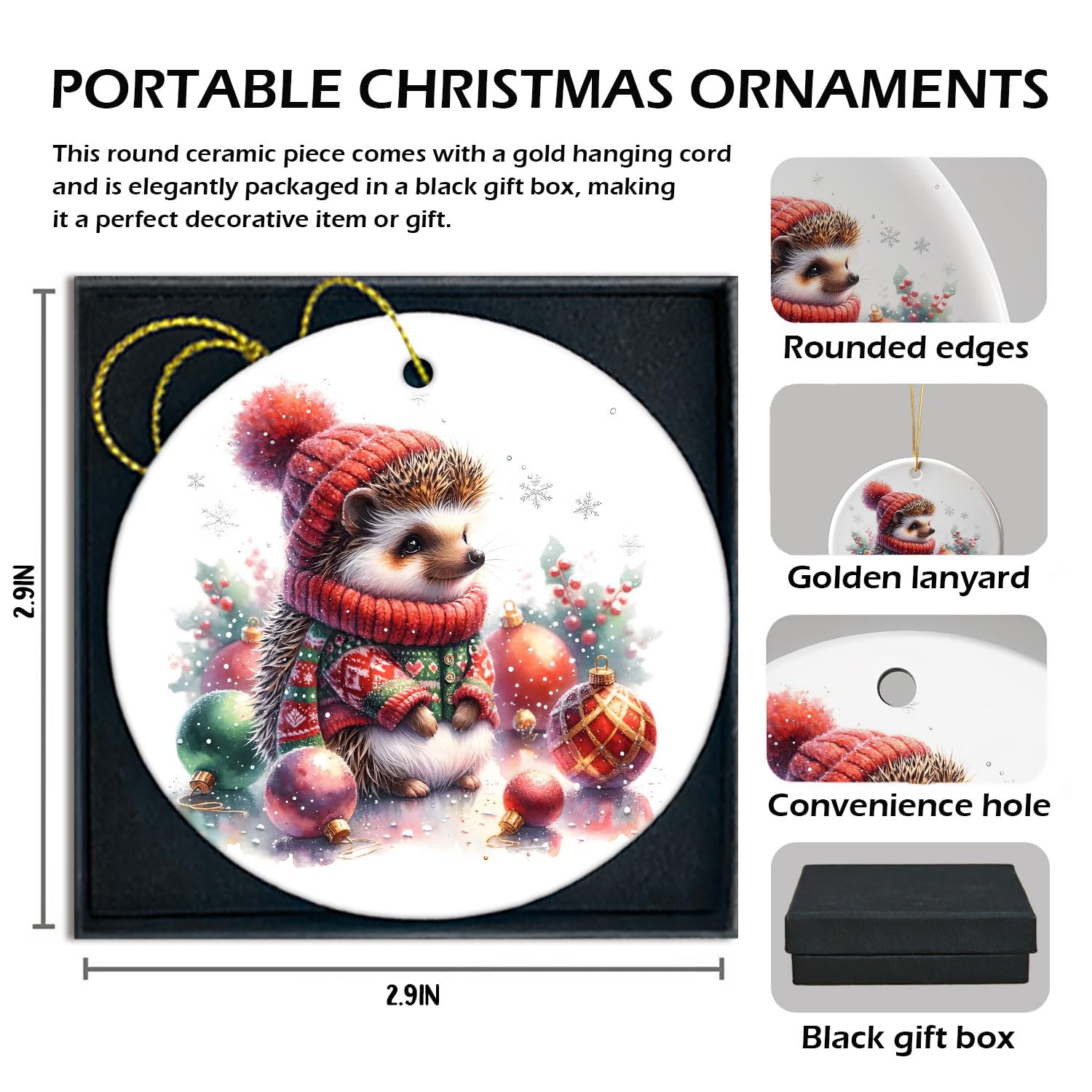 Hedgehog Christmas Tree Ornaments - Hedgehog Decor & Gifts for Women