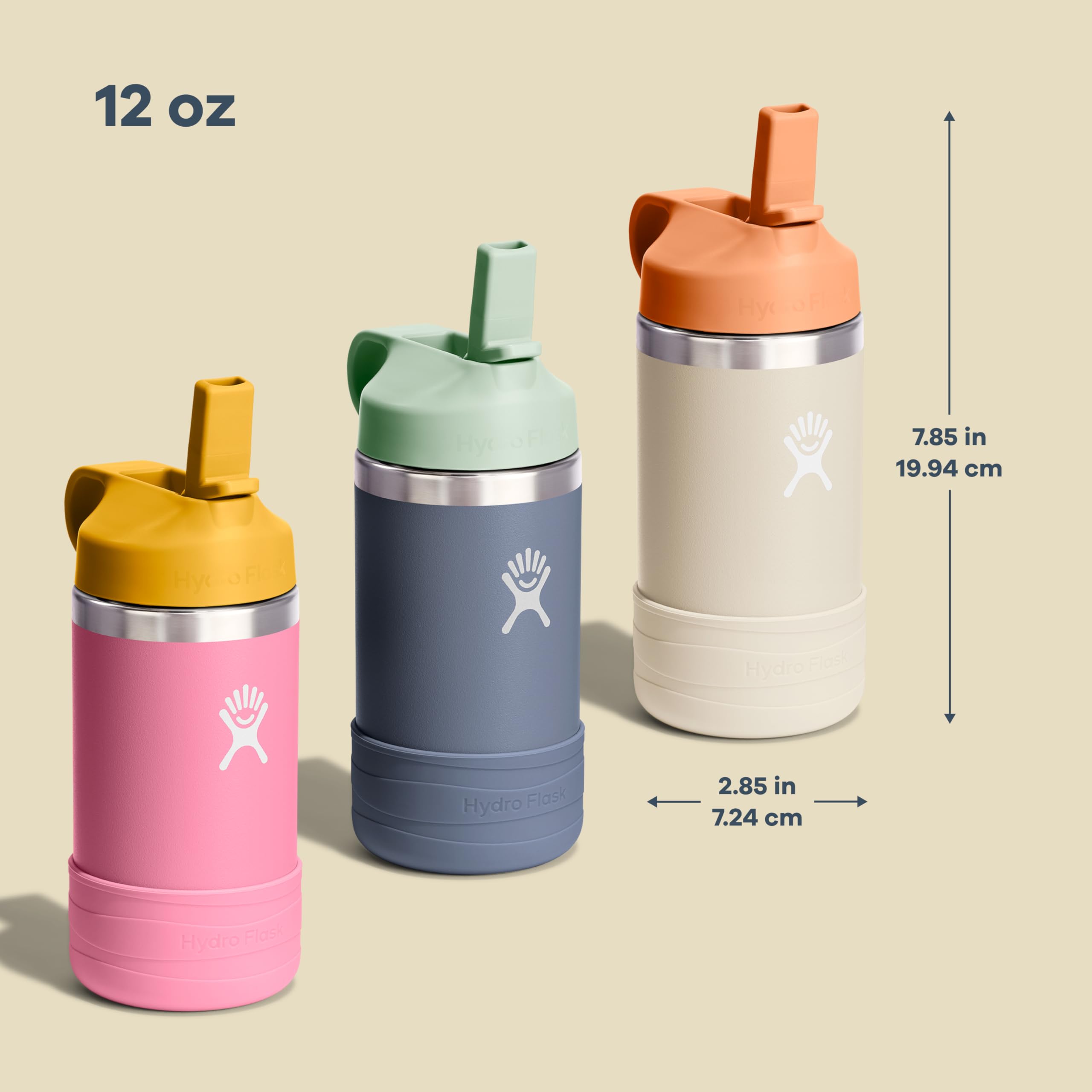 Hydro Flask Kids Water Bottle for School - Stainless Steel and Insulated with Straw Cap - 12 Oz Coconut